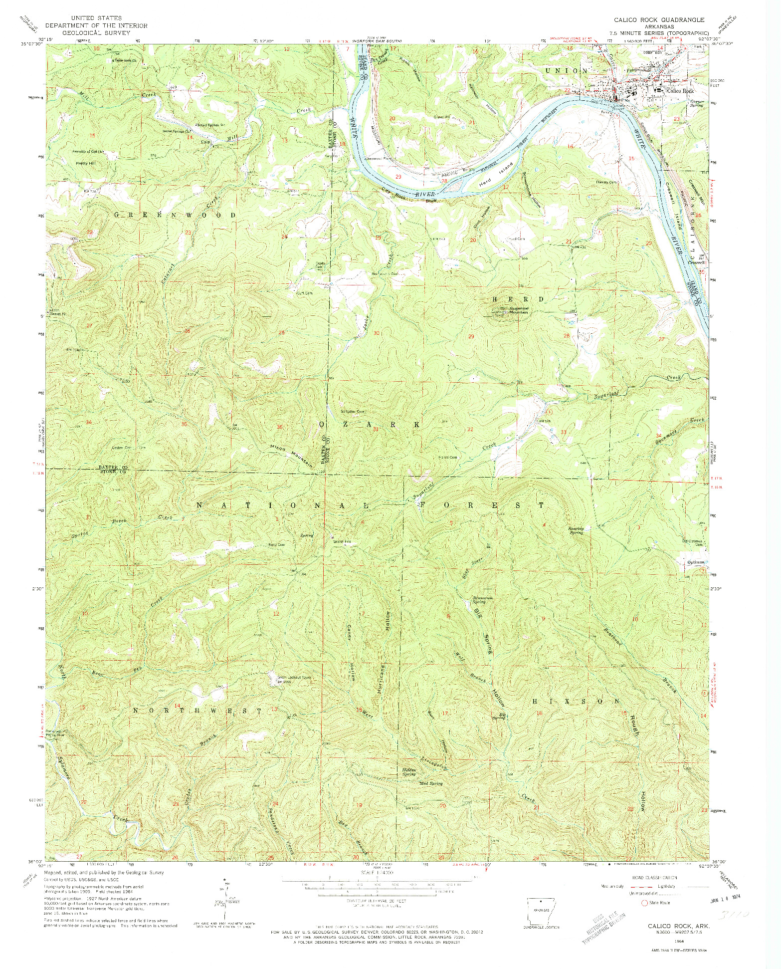 USGS 1:24000-SCALE QUADRANGLE FOR CALICO ROCK, AR 1964