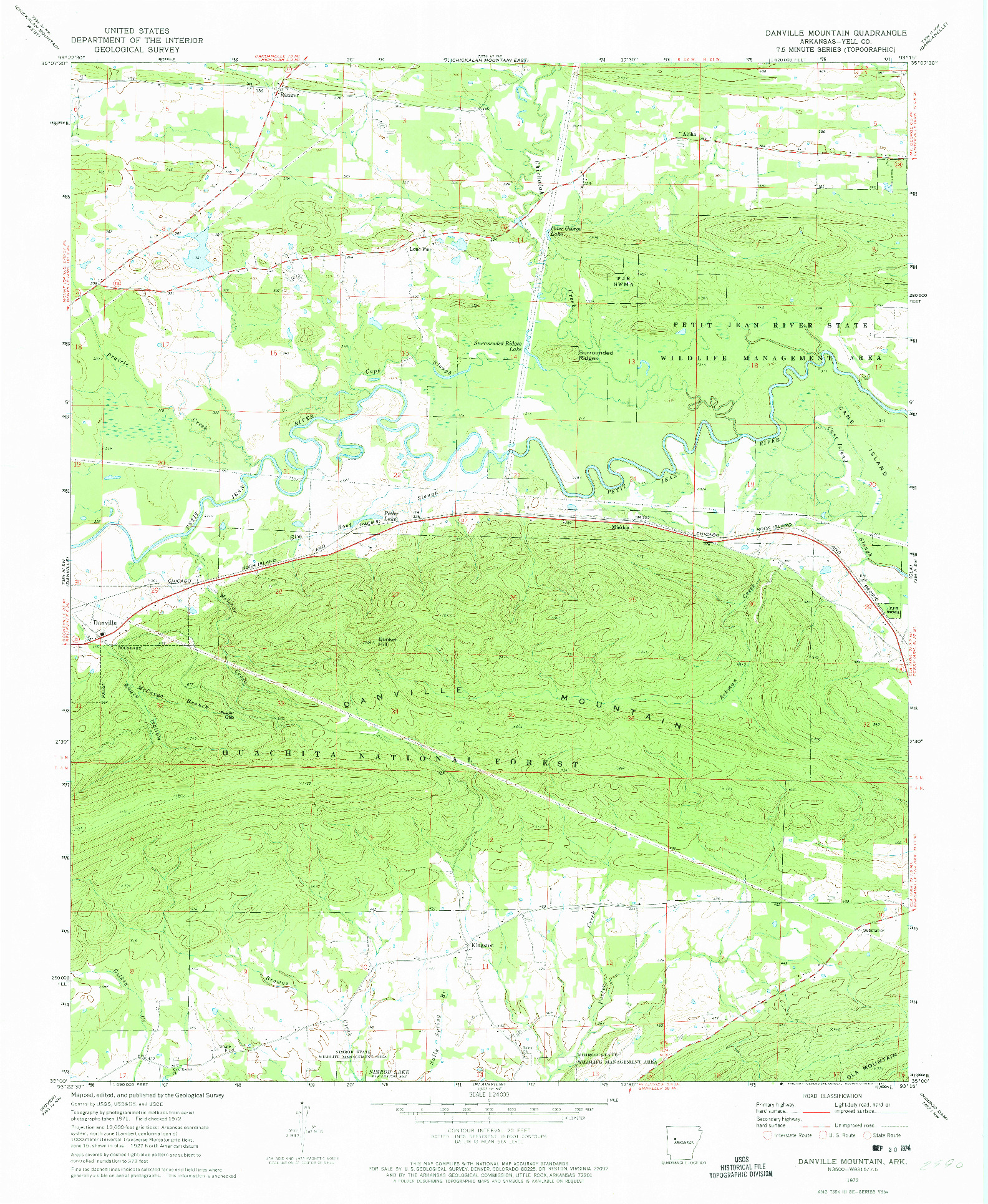 USGS 1:24000-SCALE QUADRANGLE FOR DANVILLE MOUNTAIN, AR 1972