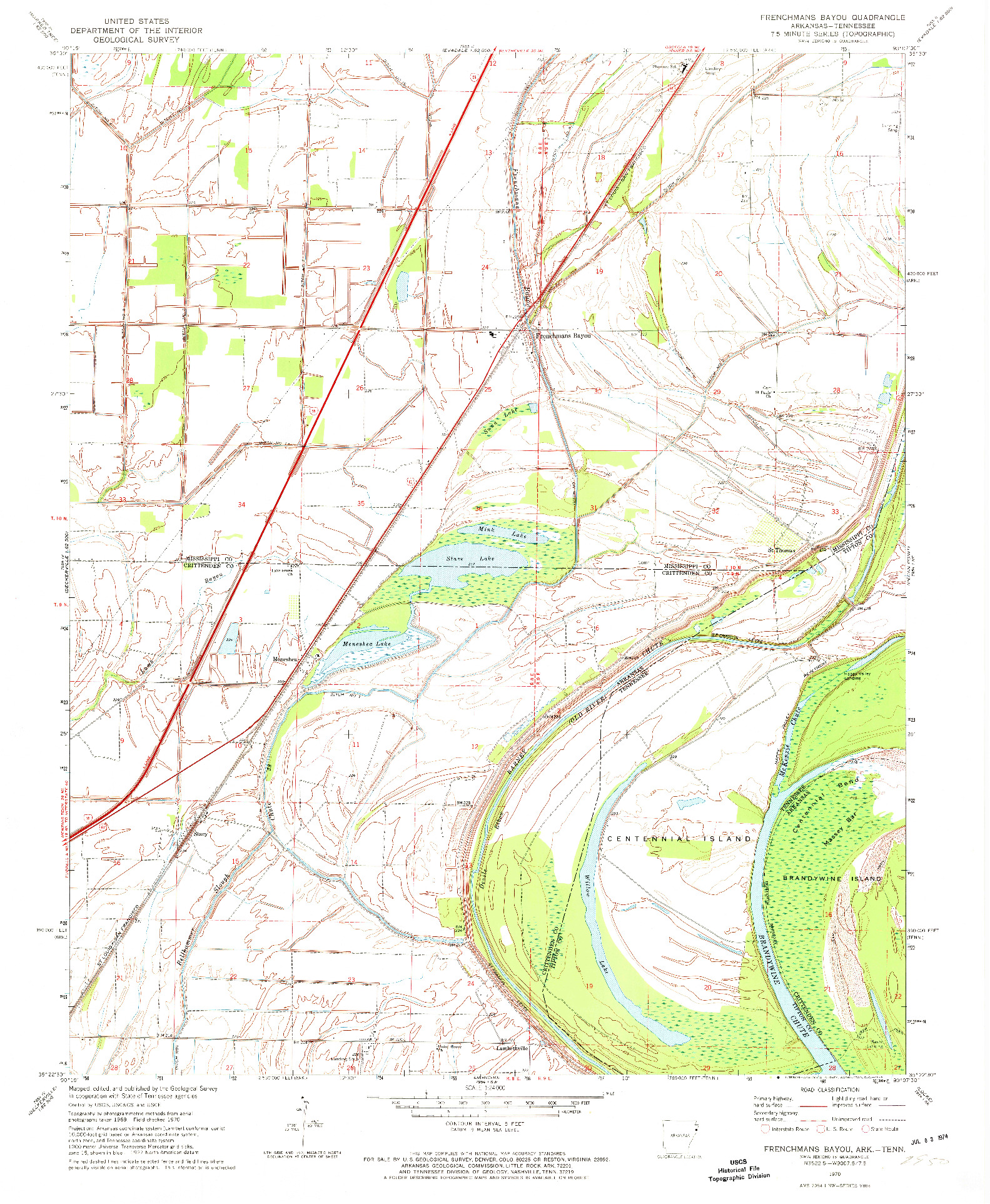 USGS 1:24000-SCALE QUADRANGLE FOR FRENCHMANS BAYOU, AR 1970