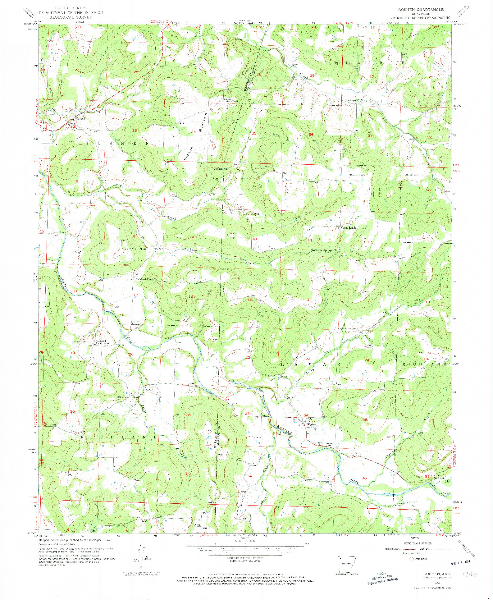 USGS 1:24000-SCALE QUADRANGLE FOR GOSHEN, AR 1958