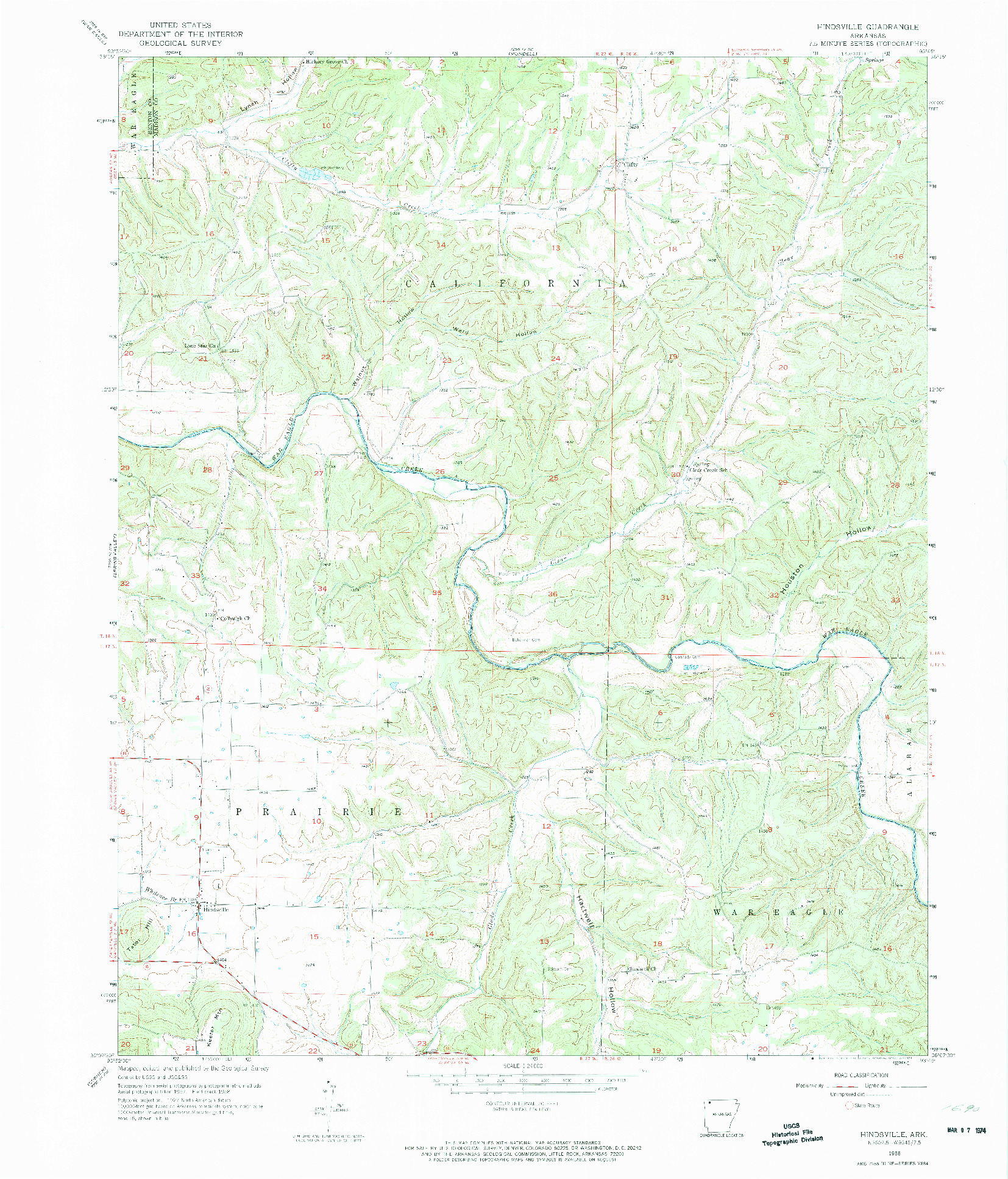 USGS 1:24000-SCALE QUADRANGLE FOR HINDSVILLE, AR 1958
