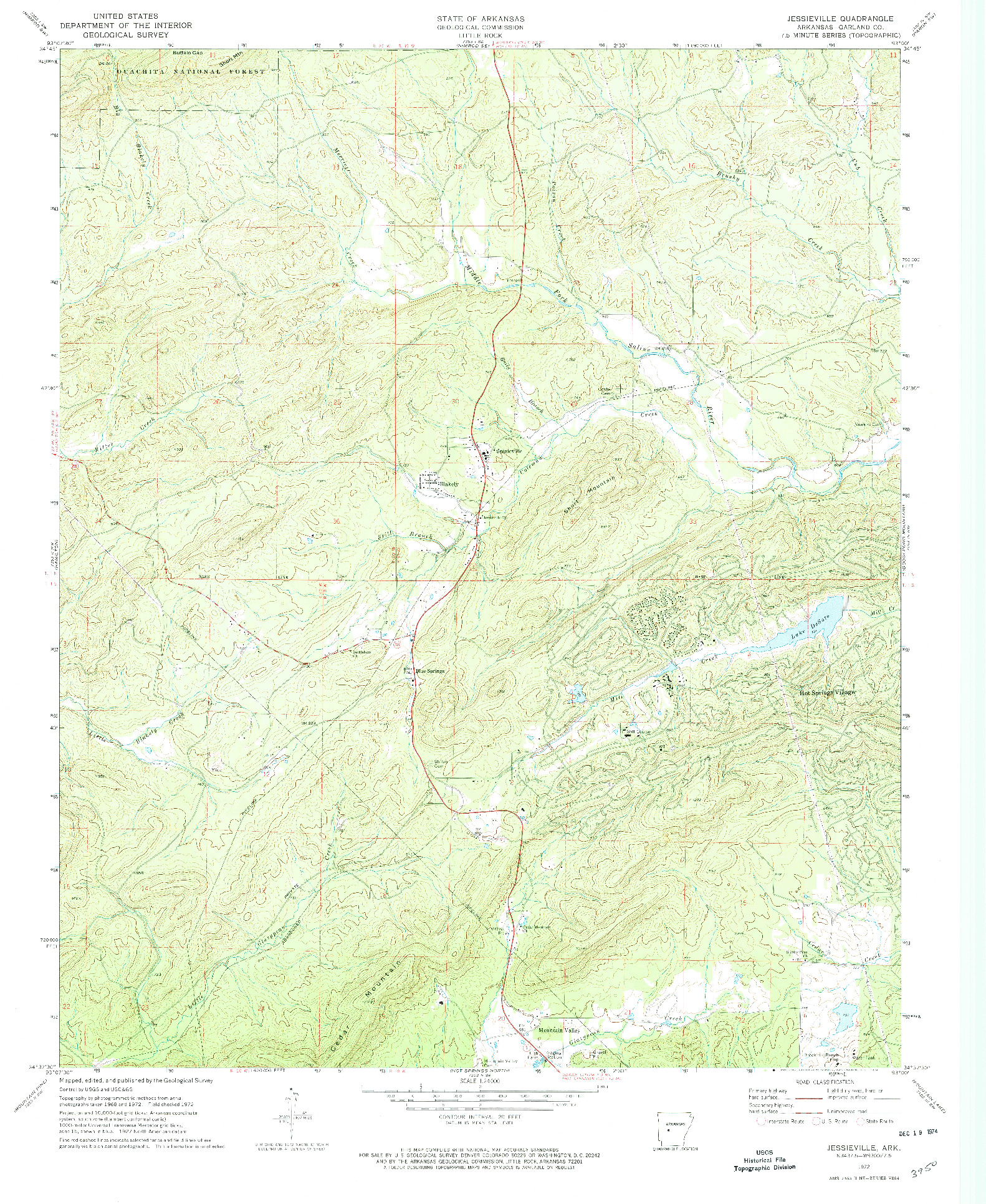 USGS 1:24000-SCALE QUADRANGLE FOR JESSIEVILLE, AR 1972