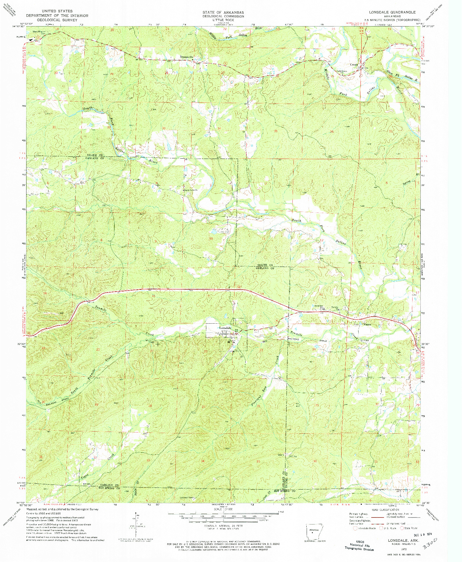 USGS 1:24000-SCALE QUADRANGLE FOR LONSDALE, AR 1972