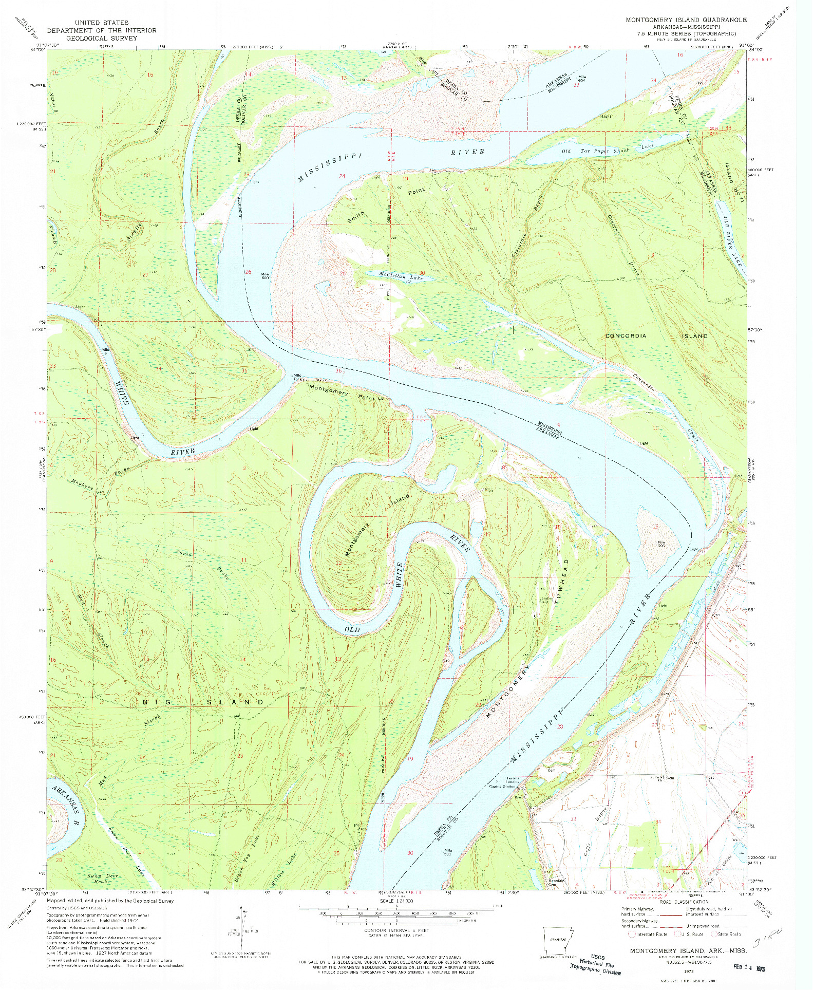 USGS 1:24000-SCALE QUADRANGLE FOR MONTGOMERY ISLAND, AR 1972