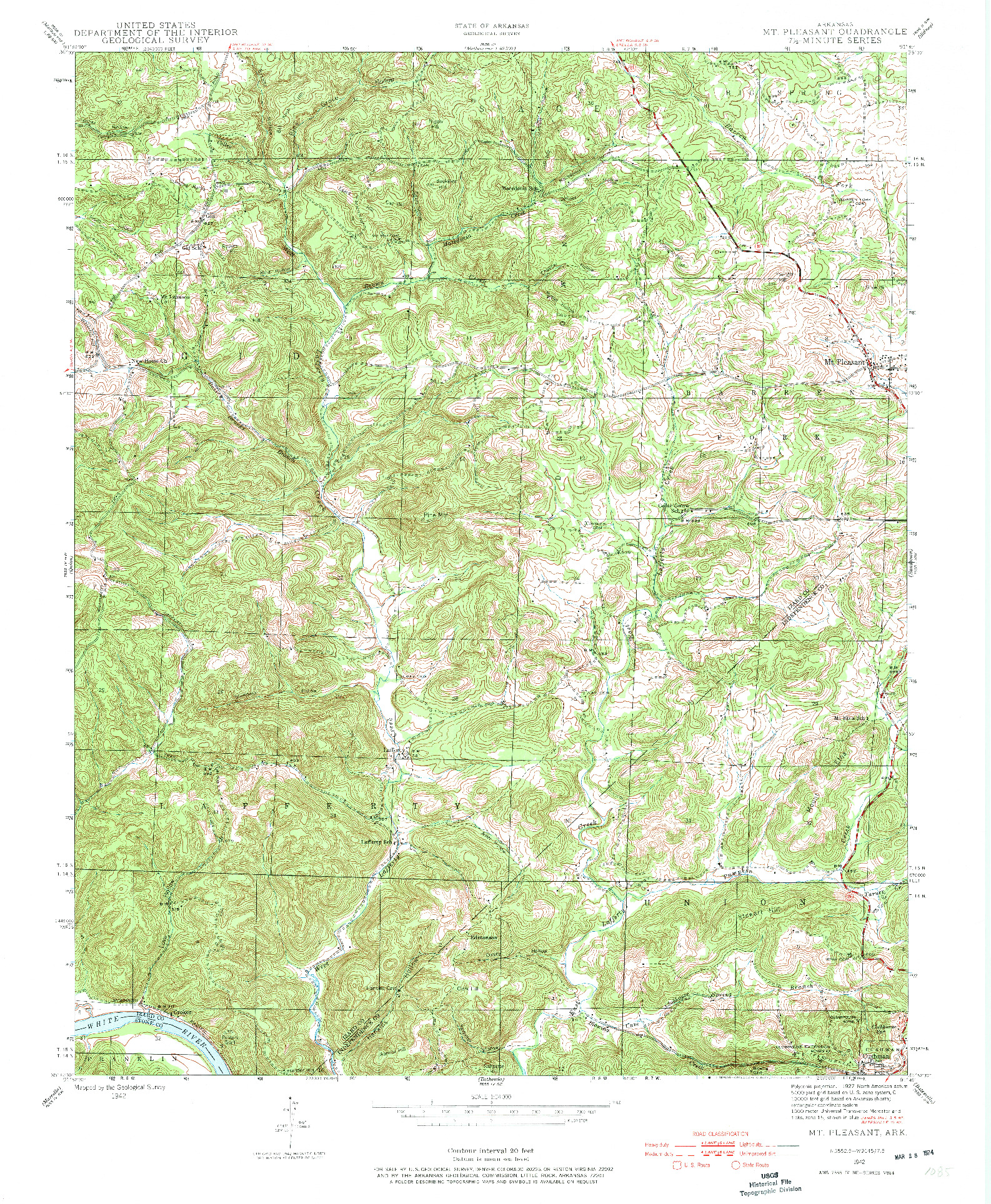 USGS 1:24000-SCALE QUADRANGLE FOR MT PLEASANT, AR 1942