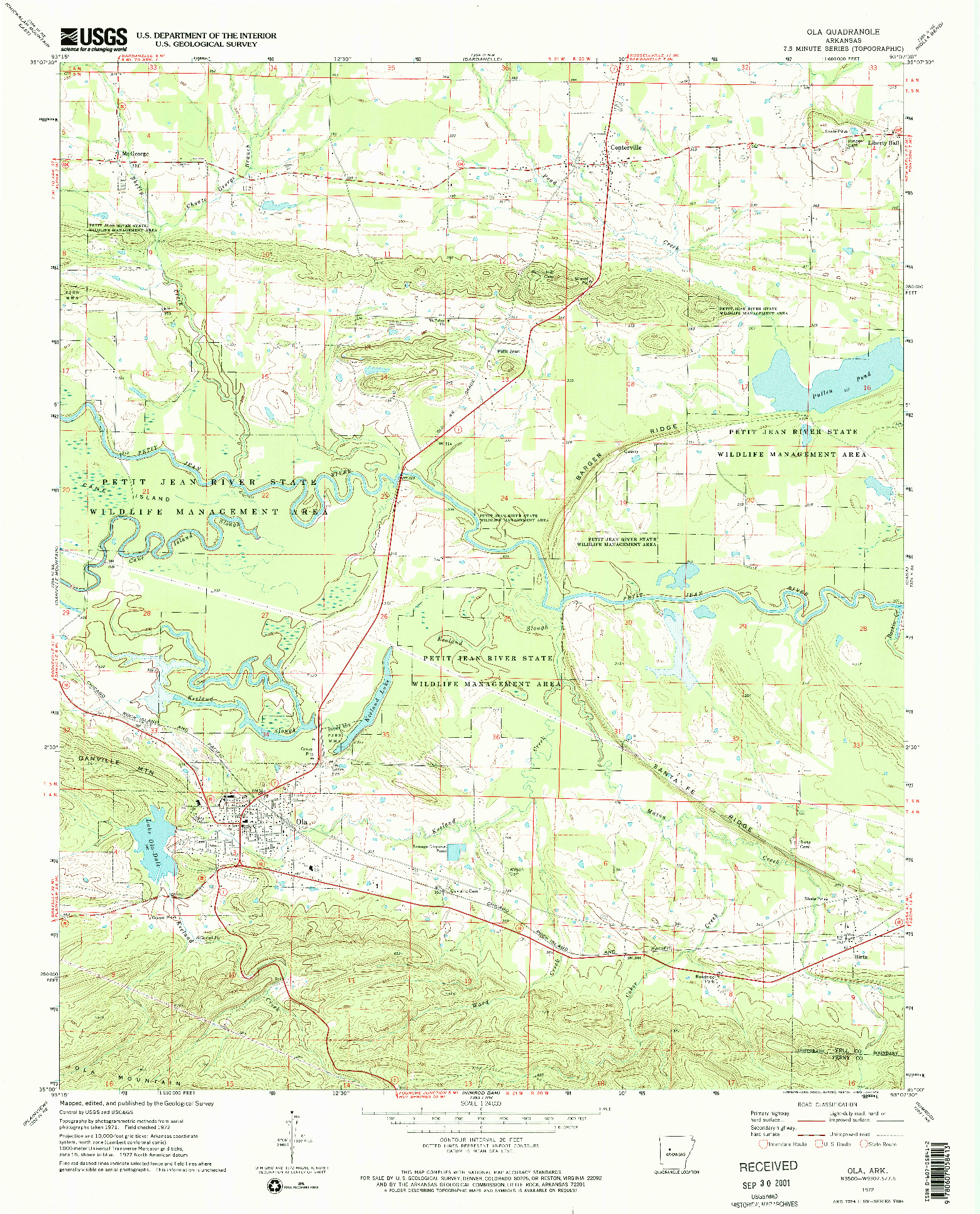 USGS 1:24000-SCALE QUADRANGLE FOR OLA, AR 1972