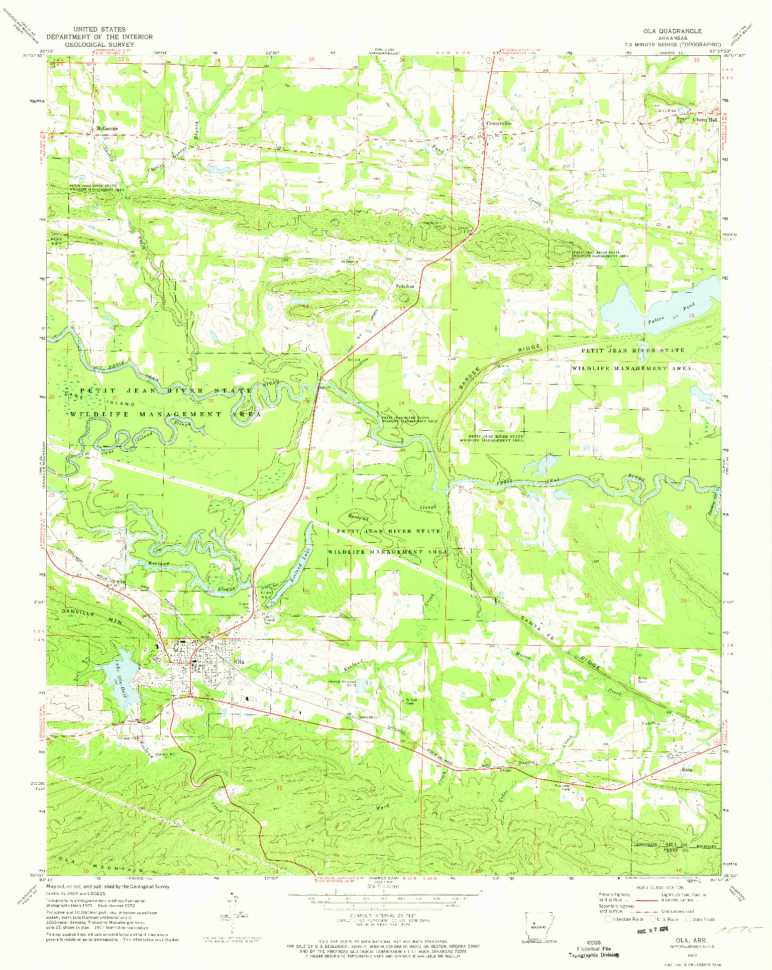 USGS 1:24000-SCALE QUADRANGLE FOR OLA, AR 1972