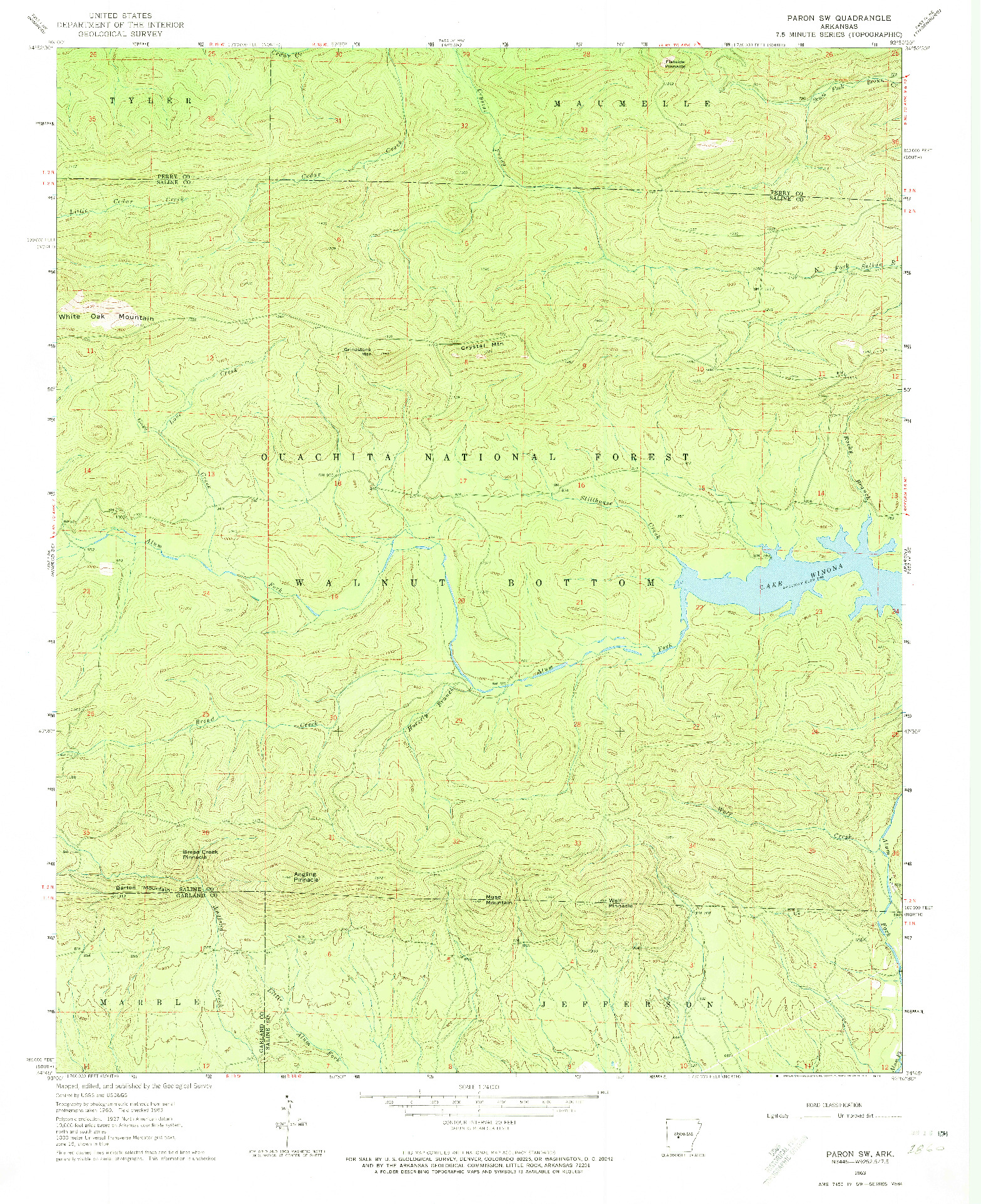 USGS 1:24000-SCALE QUADRANGLE FOR PARON SW, AR 1963