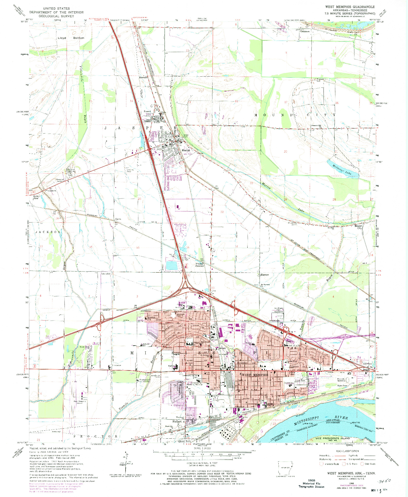 USGS 1:24000-SCALE QUADRANGLE FOR WEST MEMPHIS, AR 1966