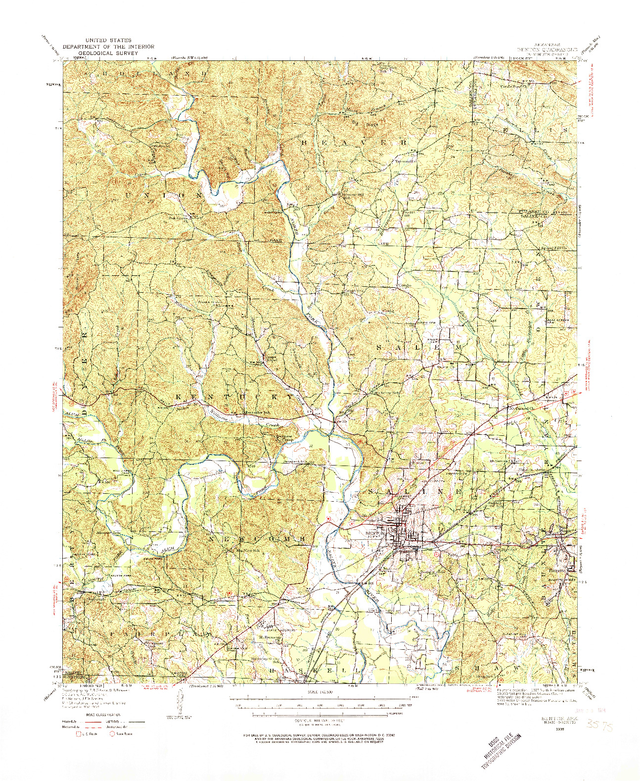 USGS 1:62500-SCALE QUADRANGLE FOR BENTON, AR 1938