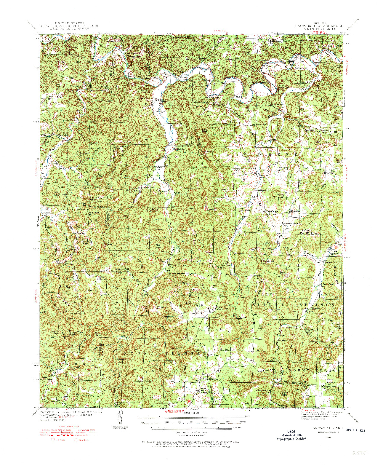 USGS 1:62500-SCALE QUADRANGLE FOR SNOWBALL, AR 1939