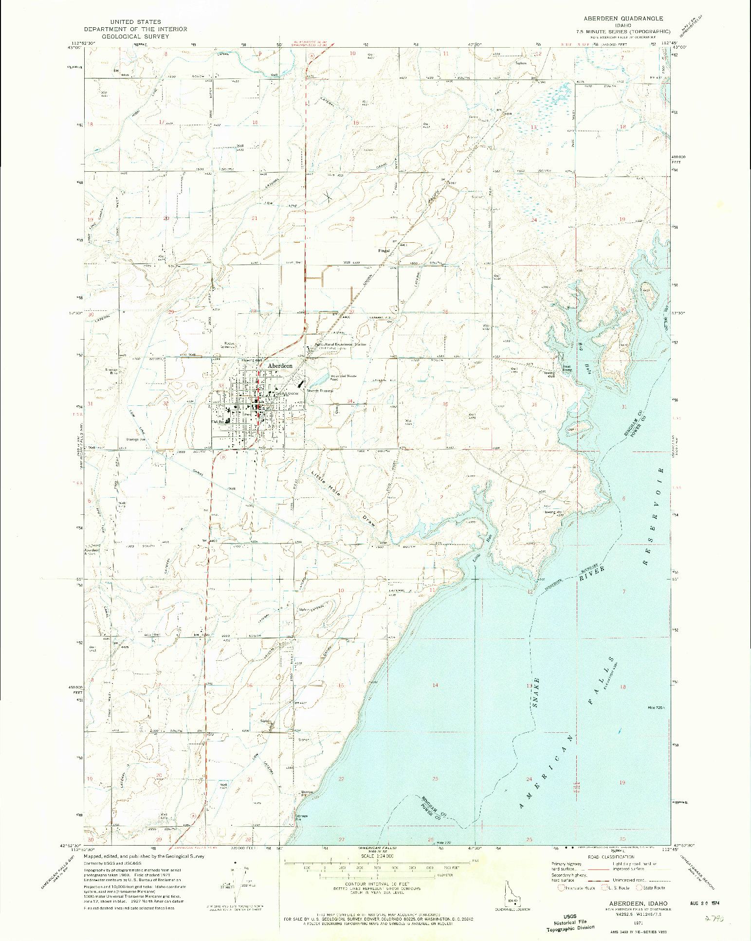 USGS 1:24000-SCALE QUADRANGLE FOR ABERDEEN, ID 1971