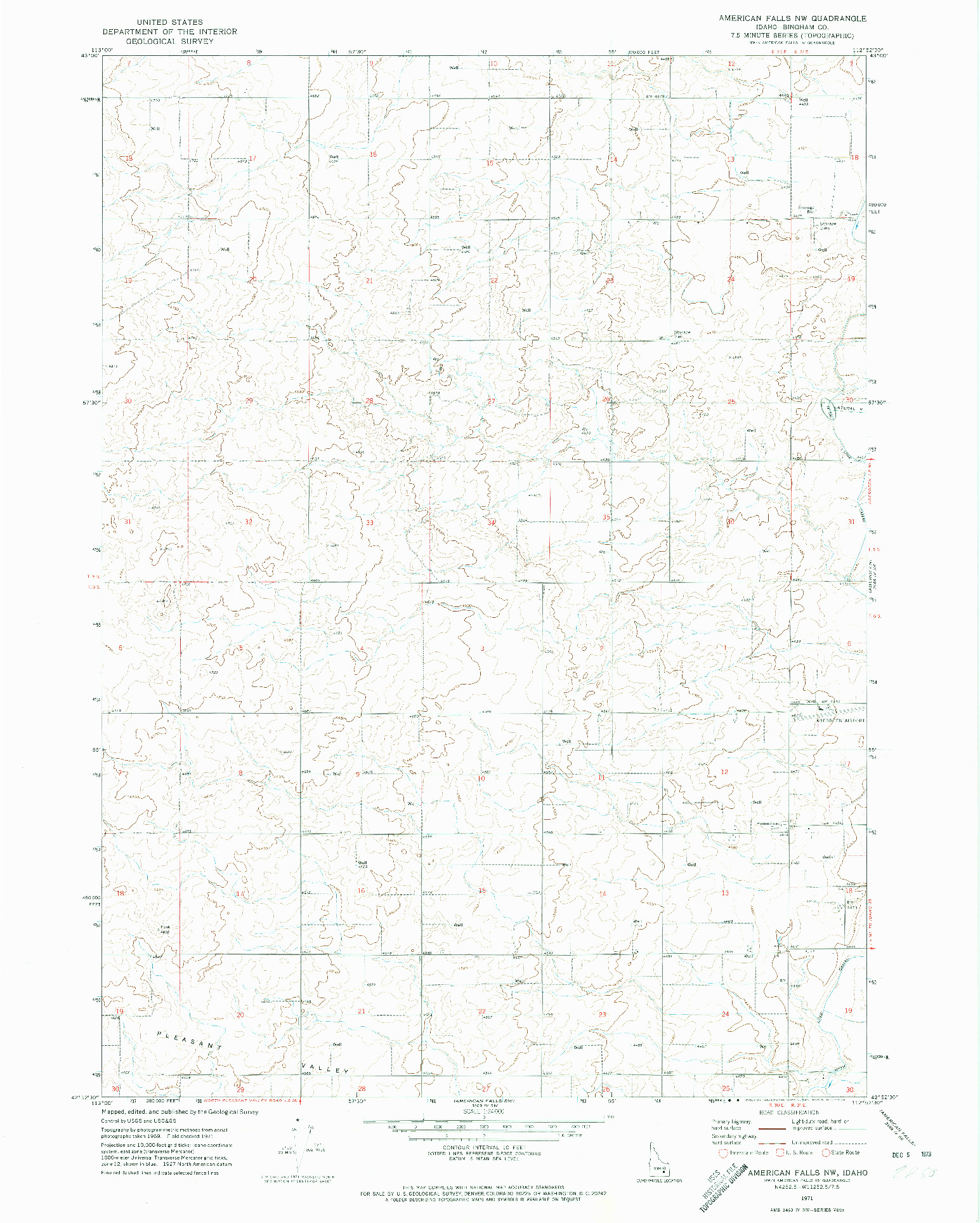 USGS 1:24000-SCALE QUADRANGLE FOR AMERICAN FALLS NW, ID 1971