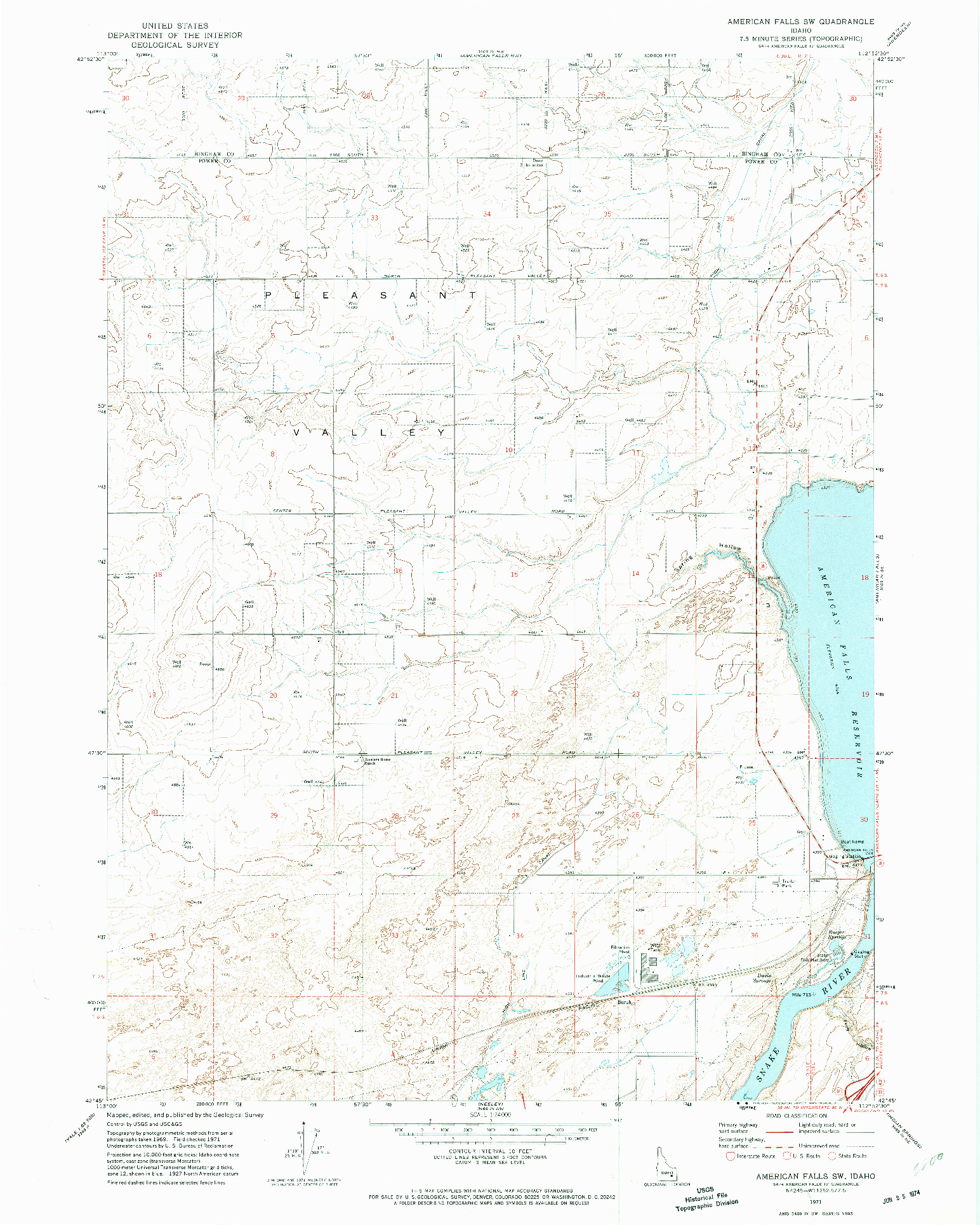 USGS 1:24000-SCALE QUADRANGLE FOR AMERICAN FALLS SW, ID 1971