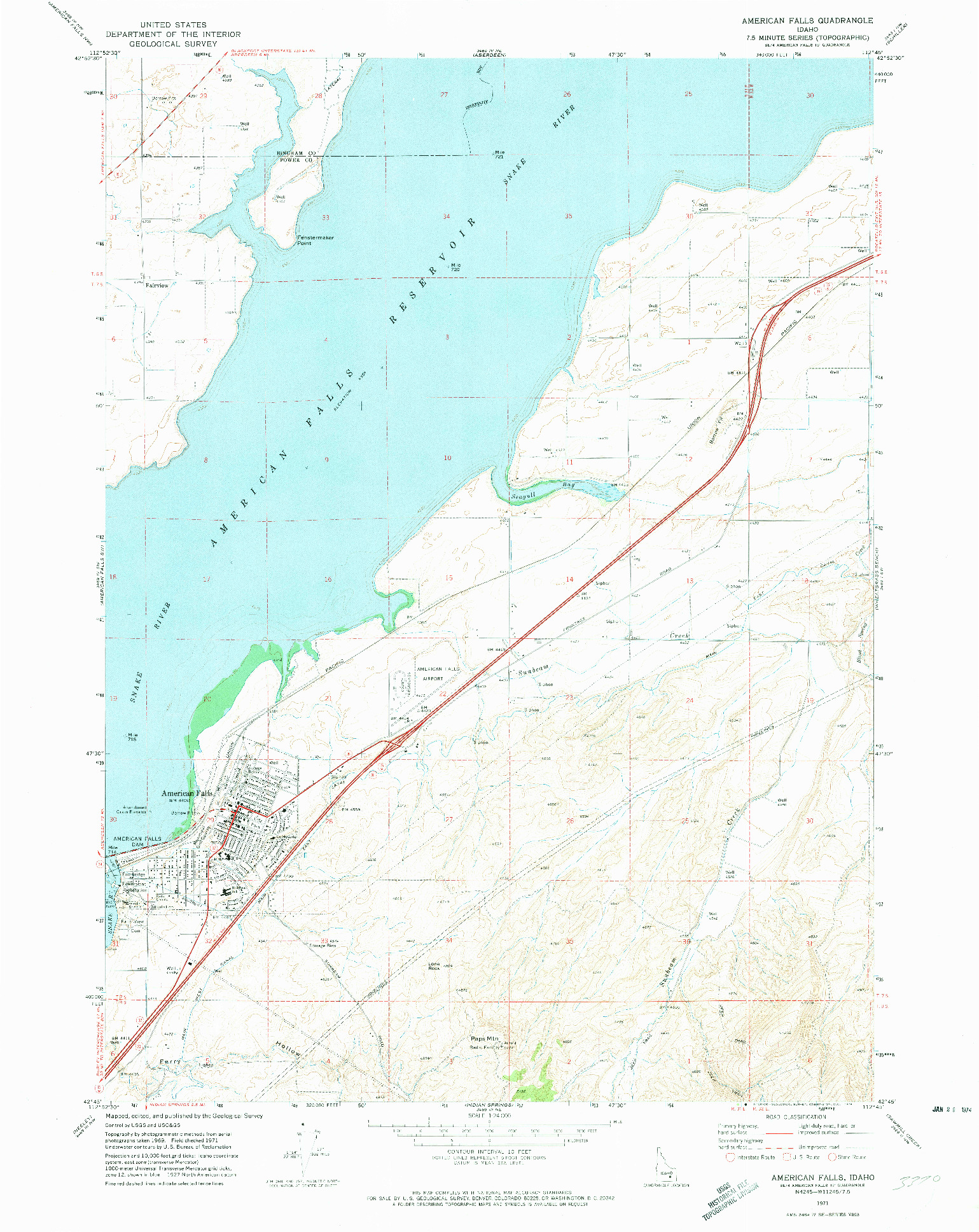 USGS 1:24000-SCALE QUADRANGLE FOR AMERICAN FALLS, ID 1971