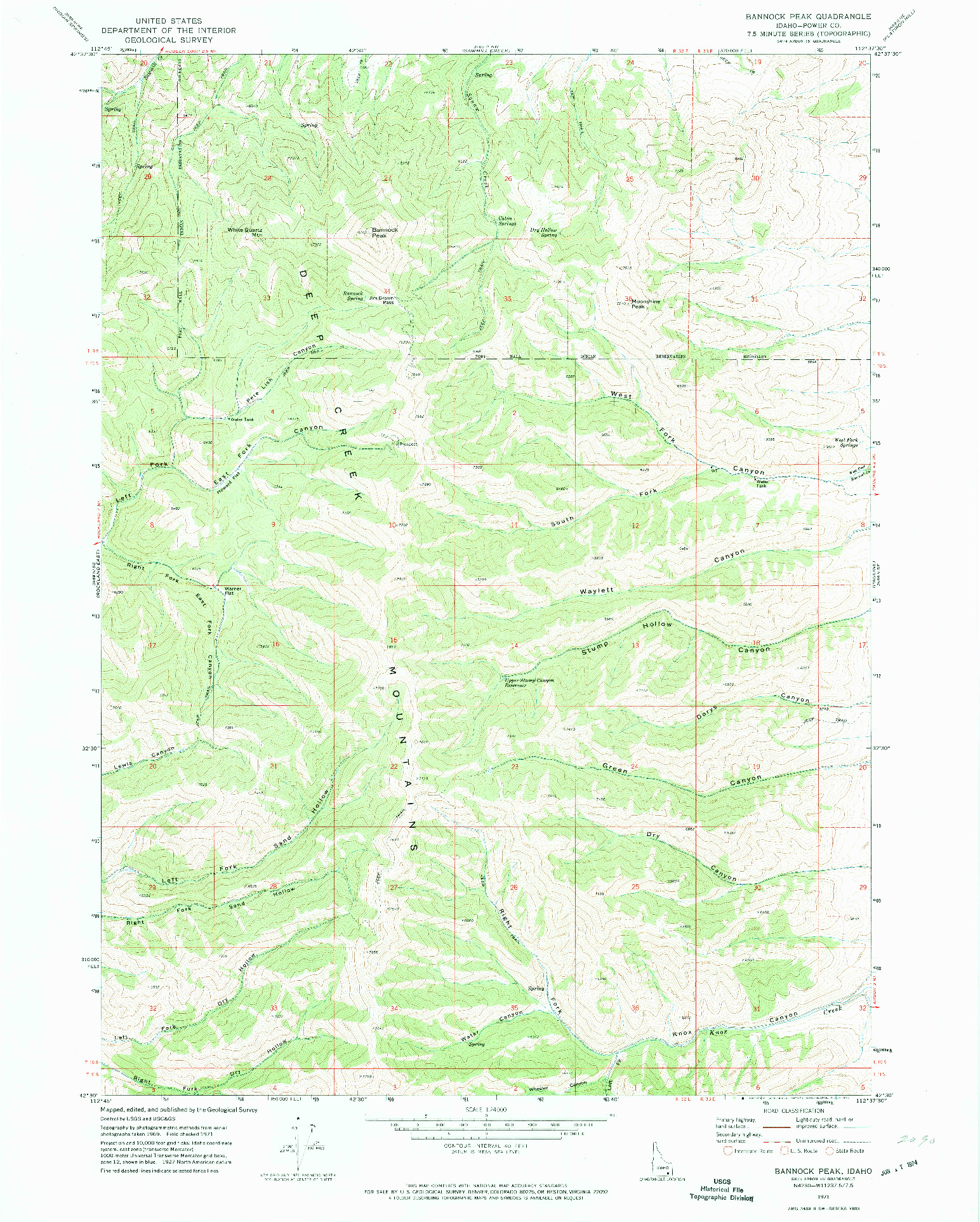 USGS 1:24000-SCALE QUADRANGLE FOR BANNOCK PEAK, ID 1971