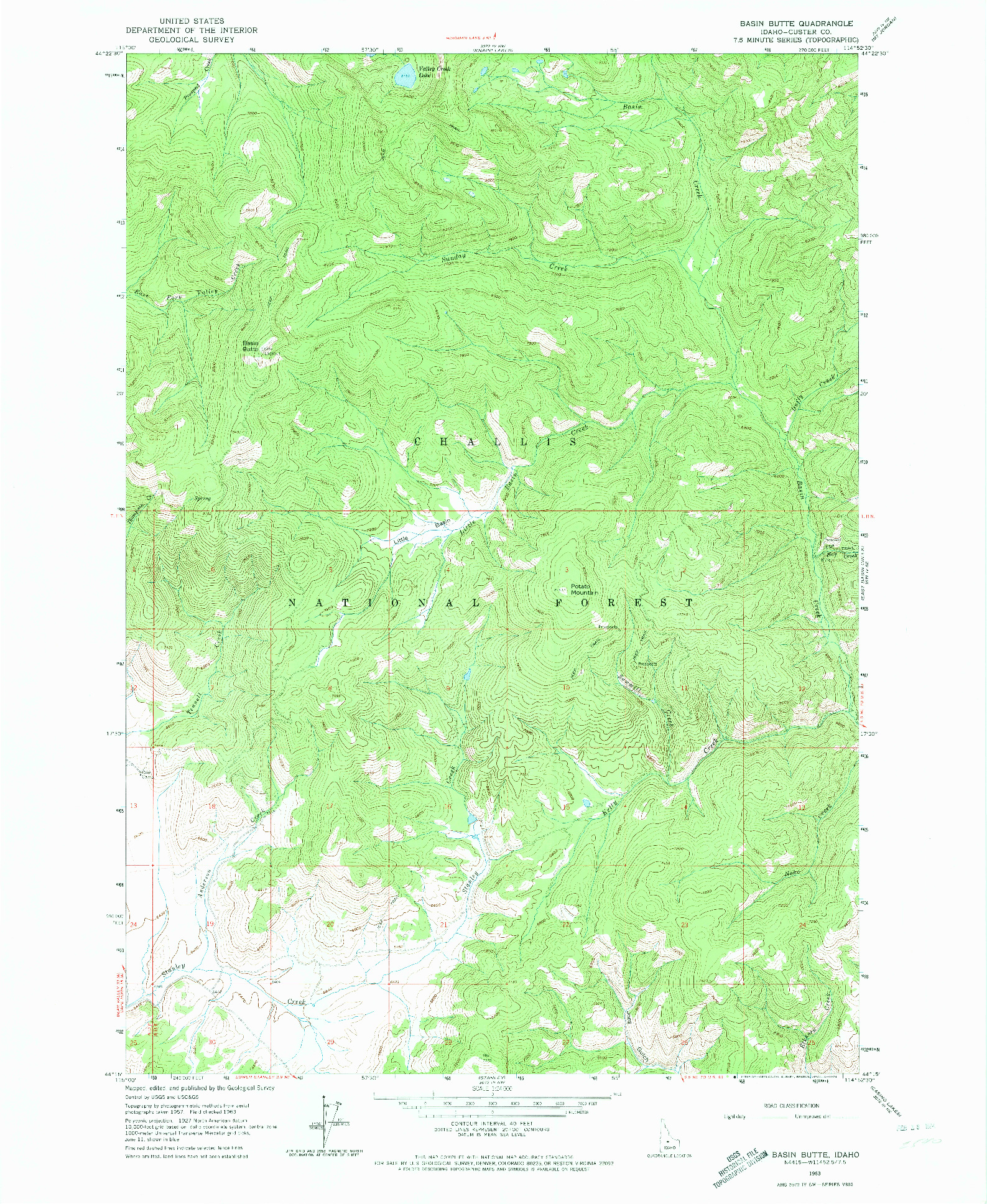 USGS 1:24000-SCALE QUADRANGLE FOR BASIN BUTTE, ID 1963