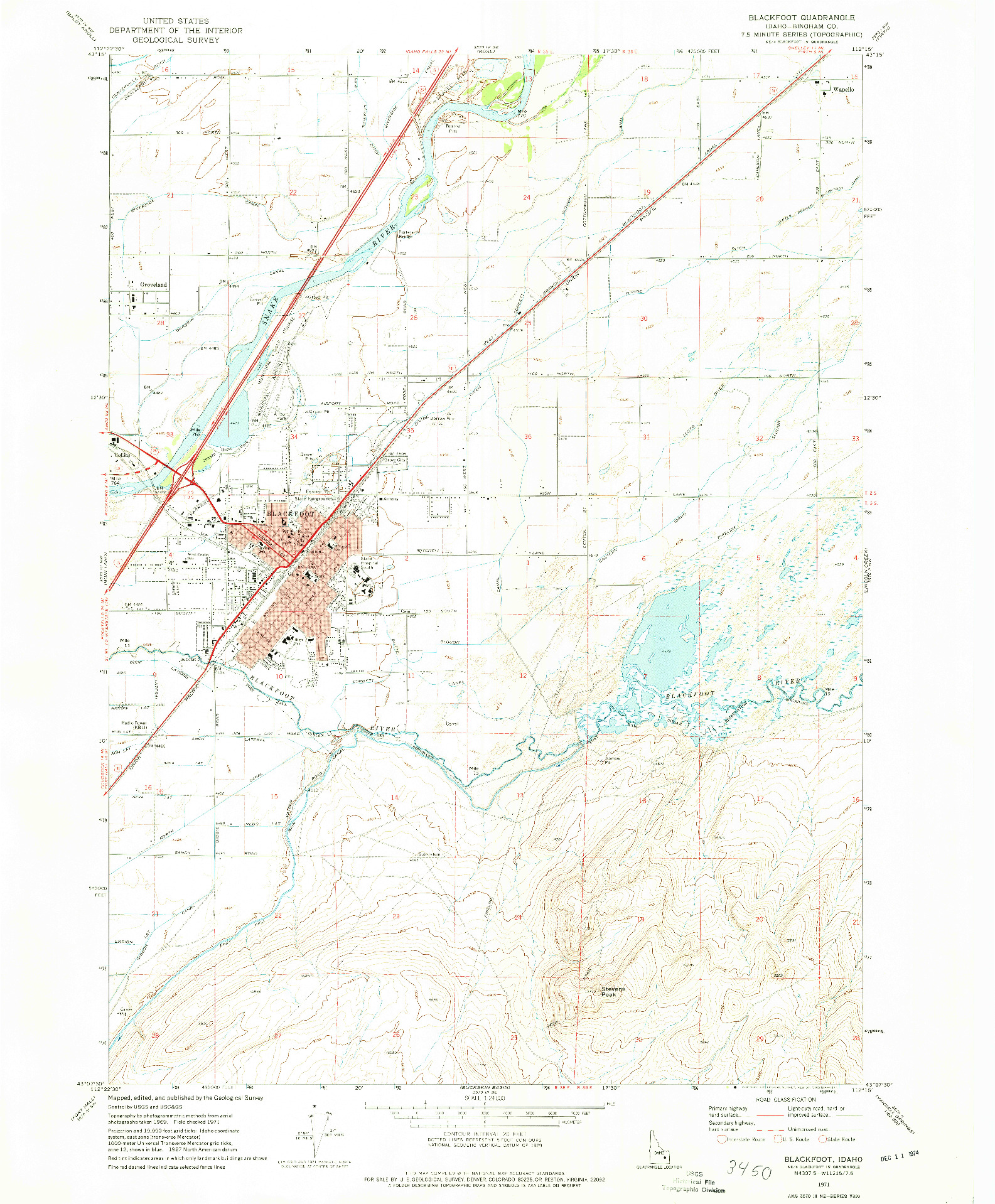 USGS 1:24000-SCALE QUADRANGLE FOR BLACKFOOT, ID 1971