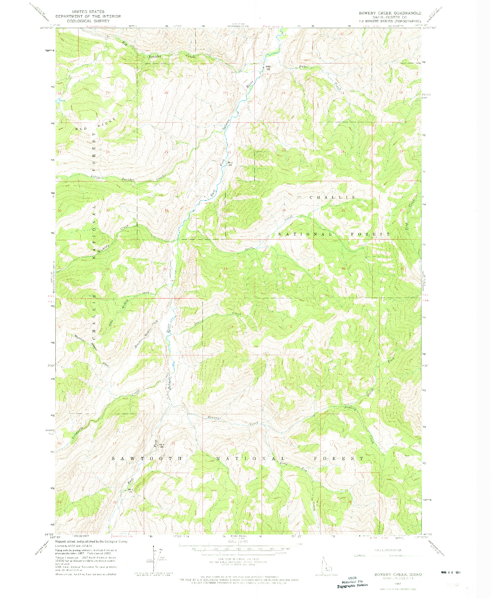 USGS 1:24000-SCALE QUADRANGLE FOR BOWERY CREEK, ID 1963