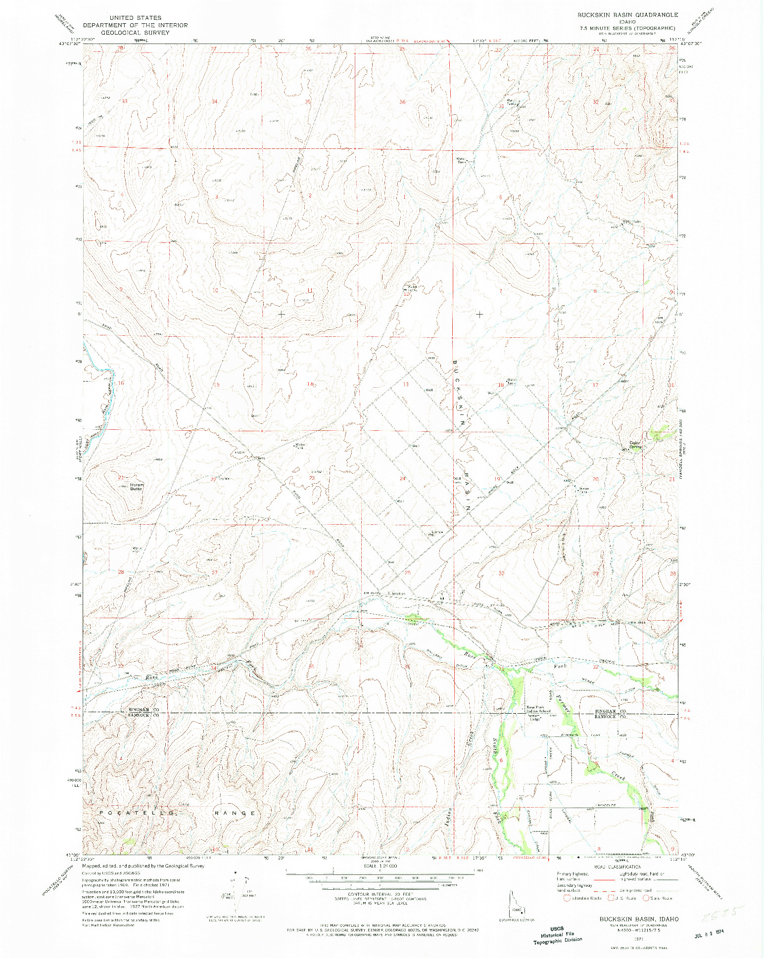 USGS 1:24000-SCALE QUADRANGLE FOR BUCKSKIN BASIN, ID 1971