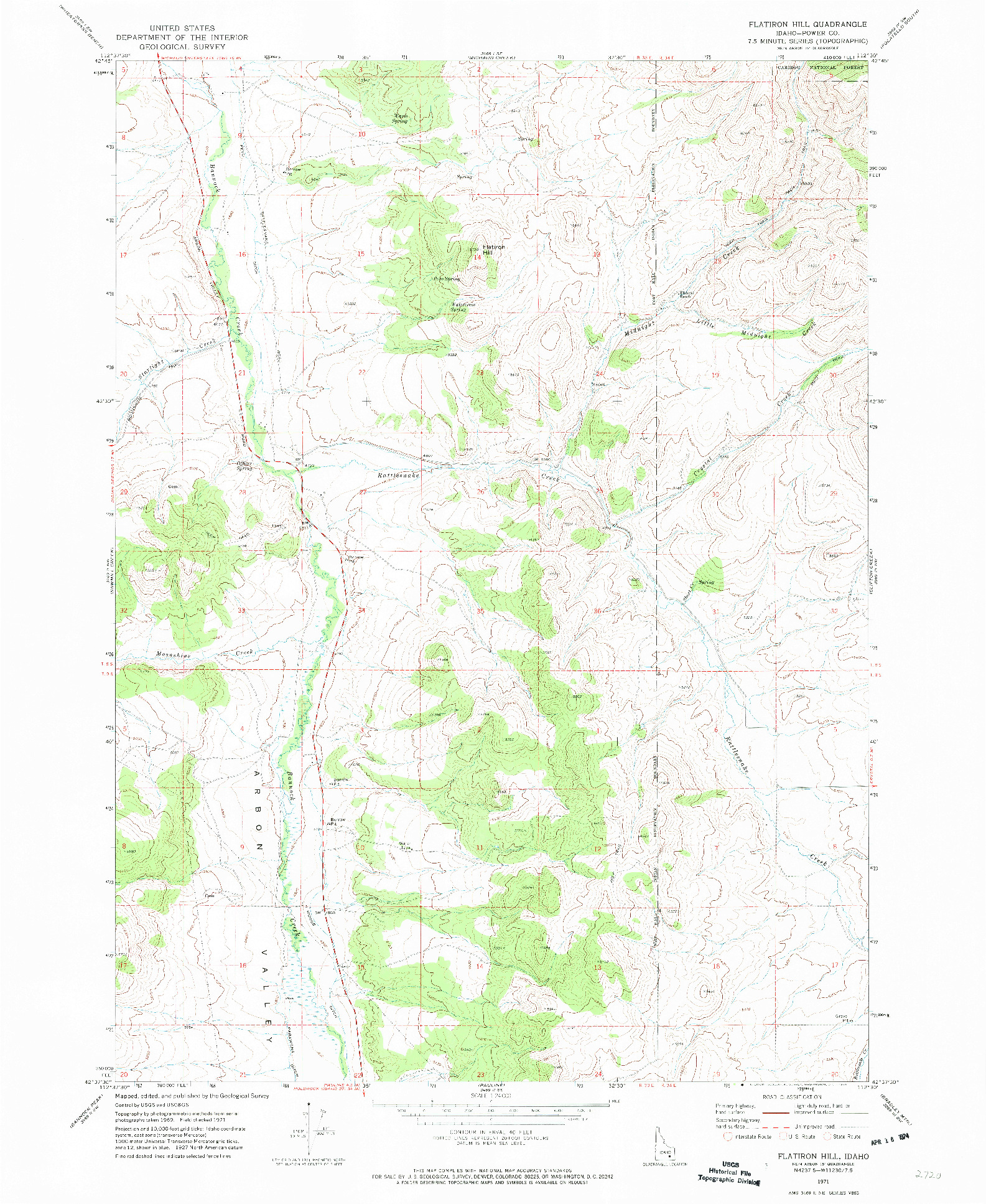 USGS 1:24000-SCALE QUADRANGLE FOR FLATIRON HILL, ID 1971