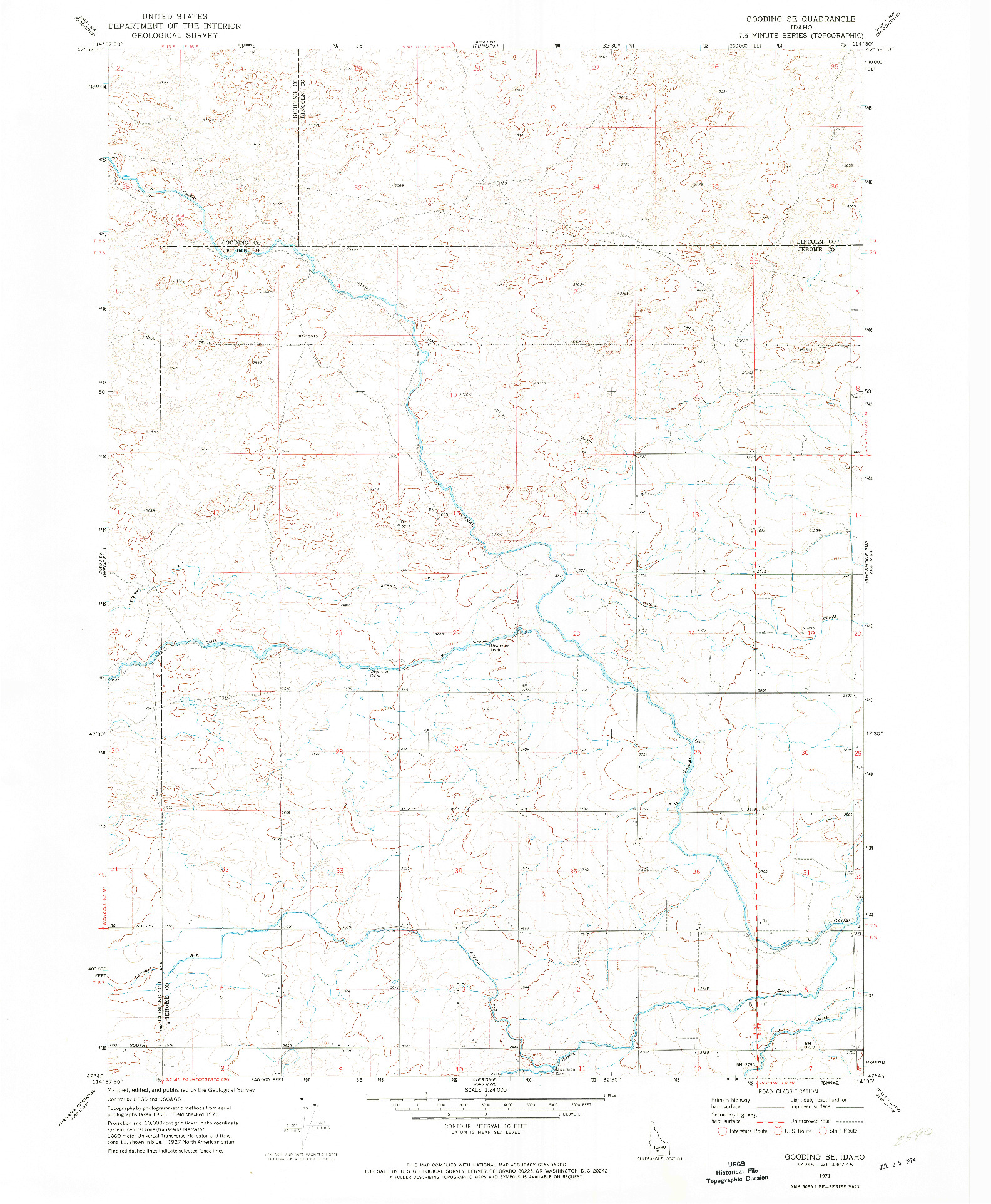 USGS 1:24000-SCALE QUADRANGLE FOR GOODING SE, ID 1971