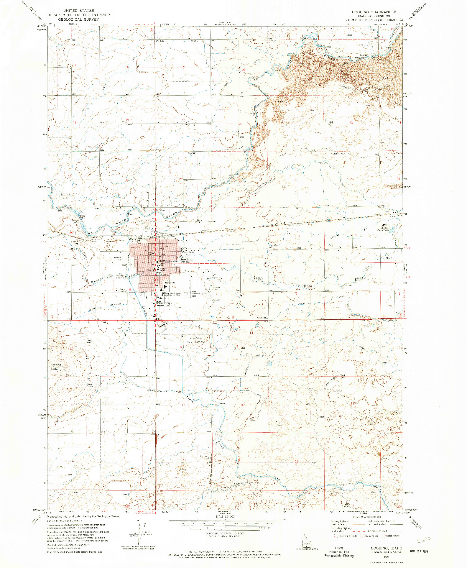 USGS 1:24000-SCALE QUADRANGLE FOR GOODING, ID 1971