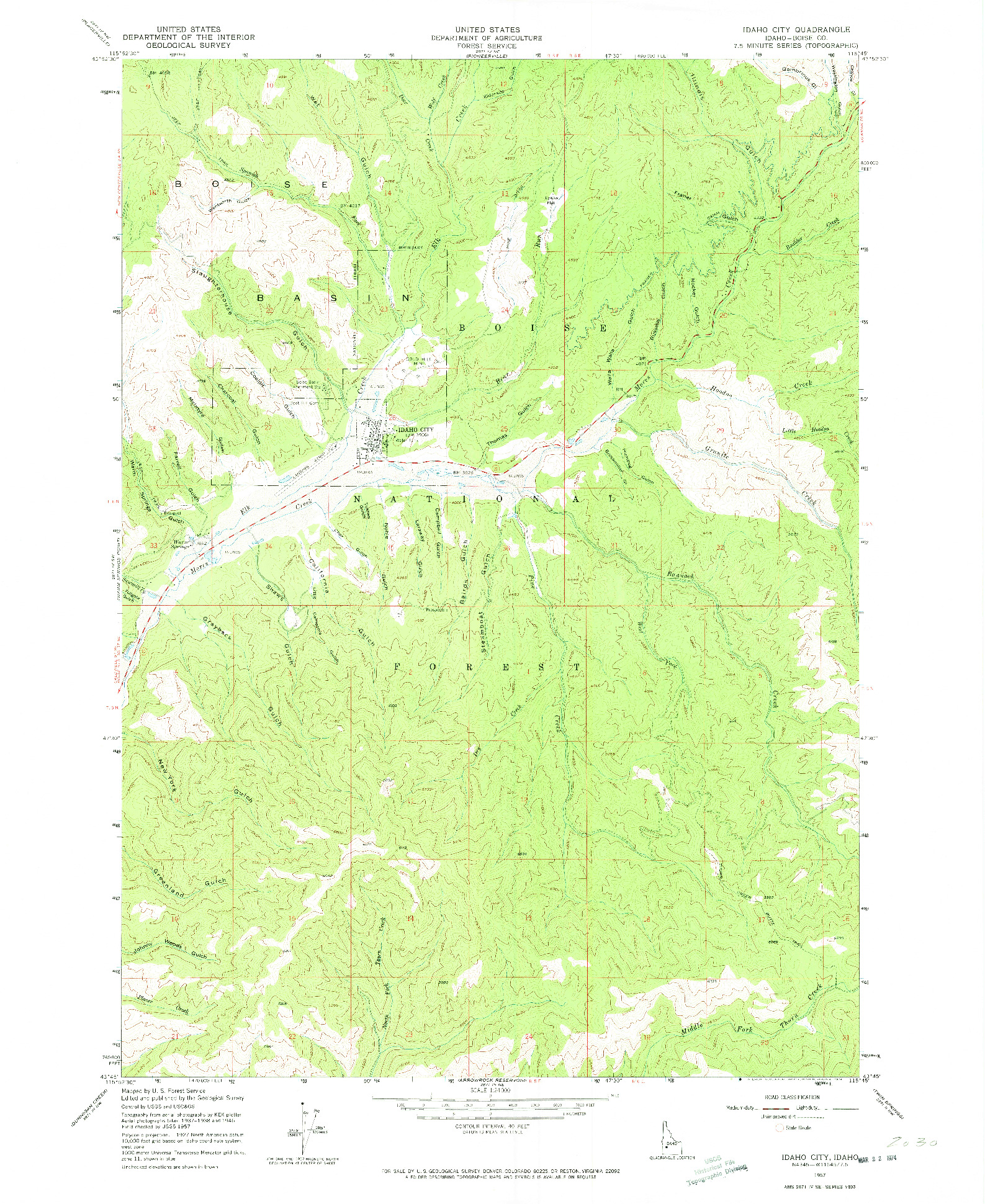 USGS 1:24000-SCALE QUADRANGLE FOR IDAHO CITY, ID 1957