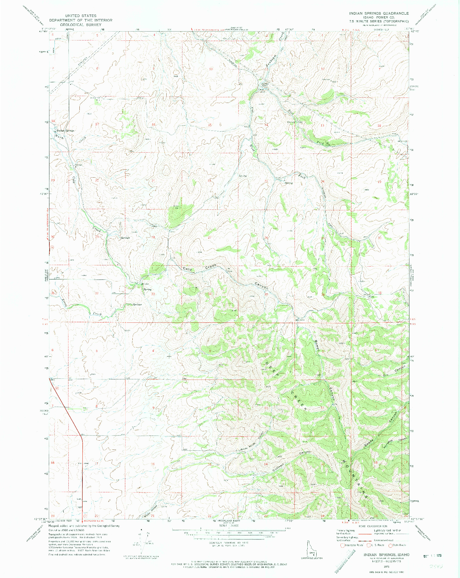 USGS 1:24000-SCALE QUADRANGLE FOR INDIAN SPRINGS, ID 1971