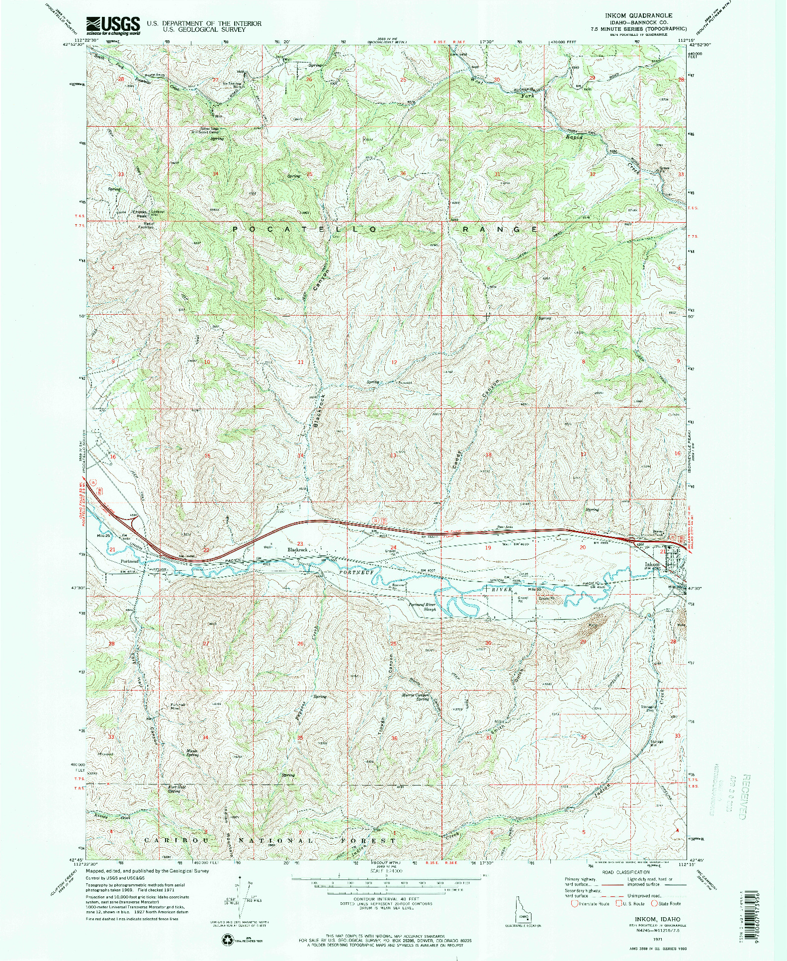 USGS 1:24000-SCALE QUADRANGLE FOR INKOM, ID 1971