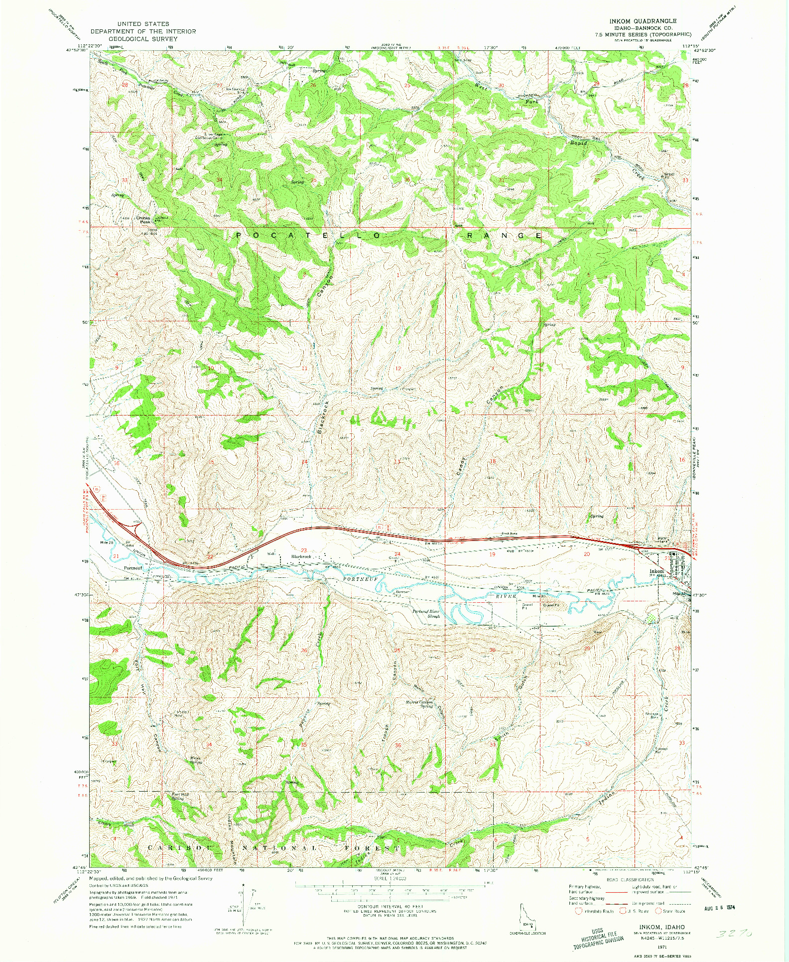 USGS 1:24000-SCALE QUADRANGLE FOR INKOM, ID 1971