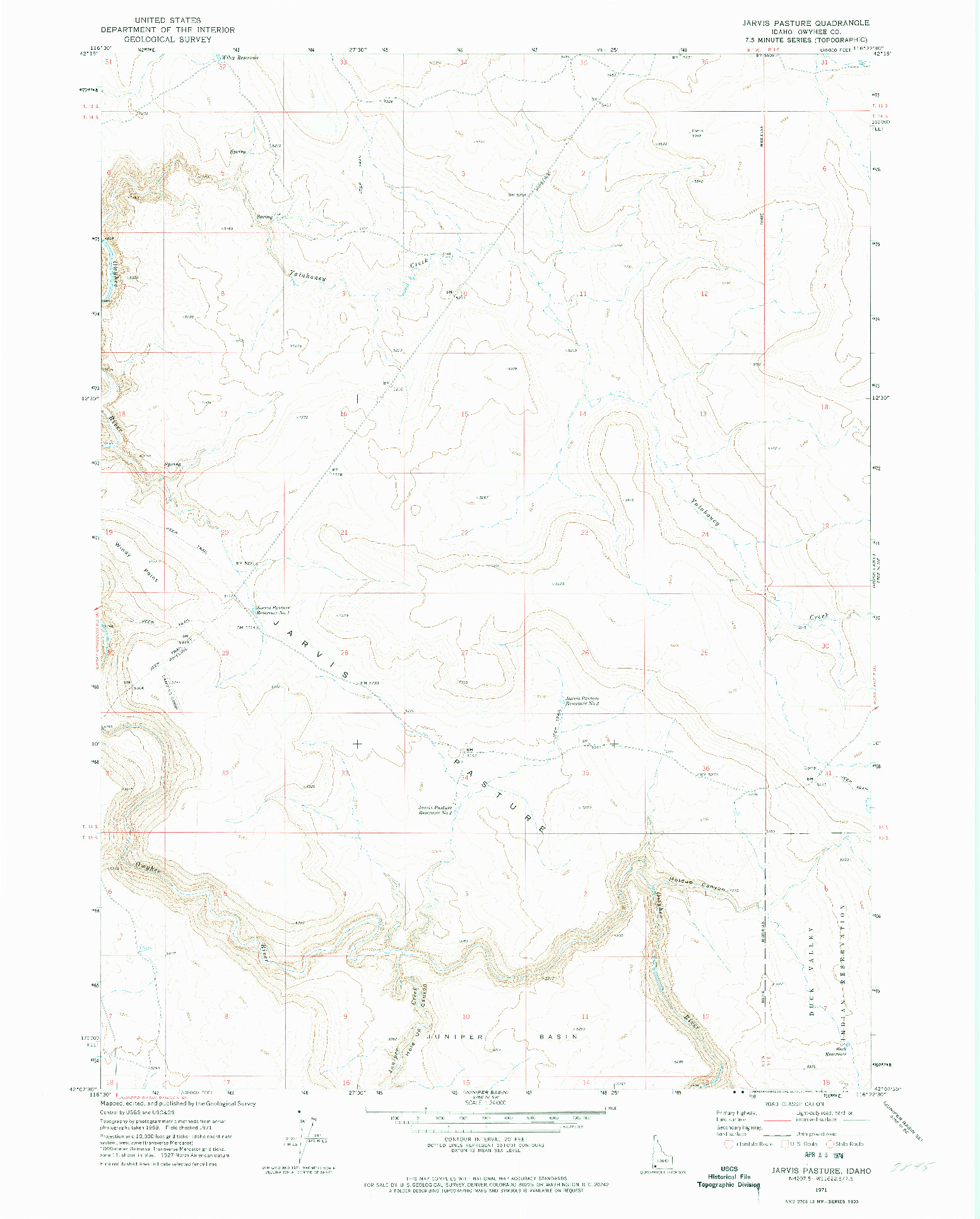 USGS 1:24000-SCALE QUADRANGLE FOR JARVIS PASTURE, ID 1971