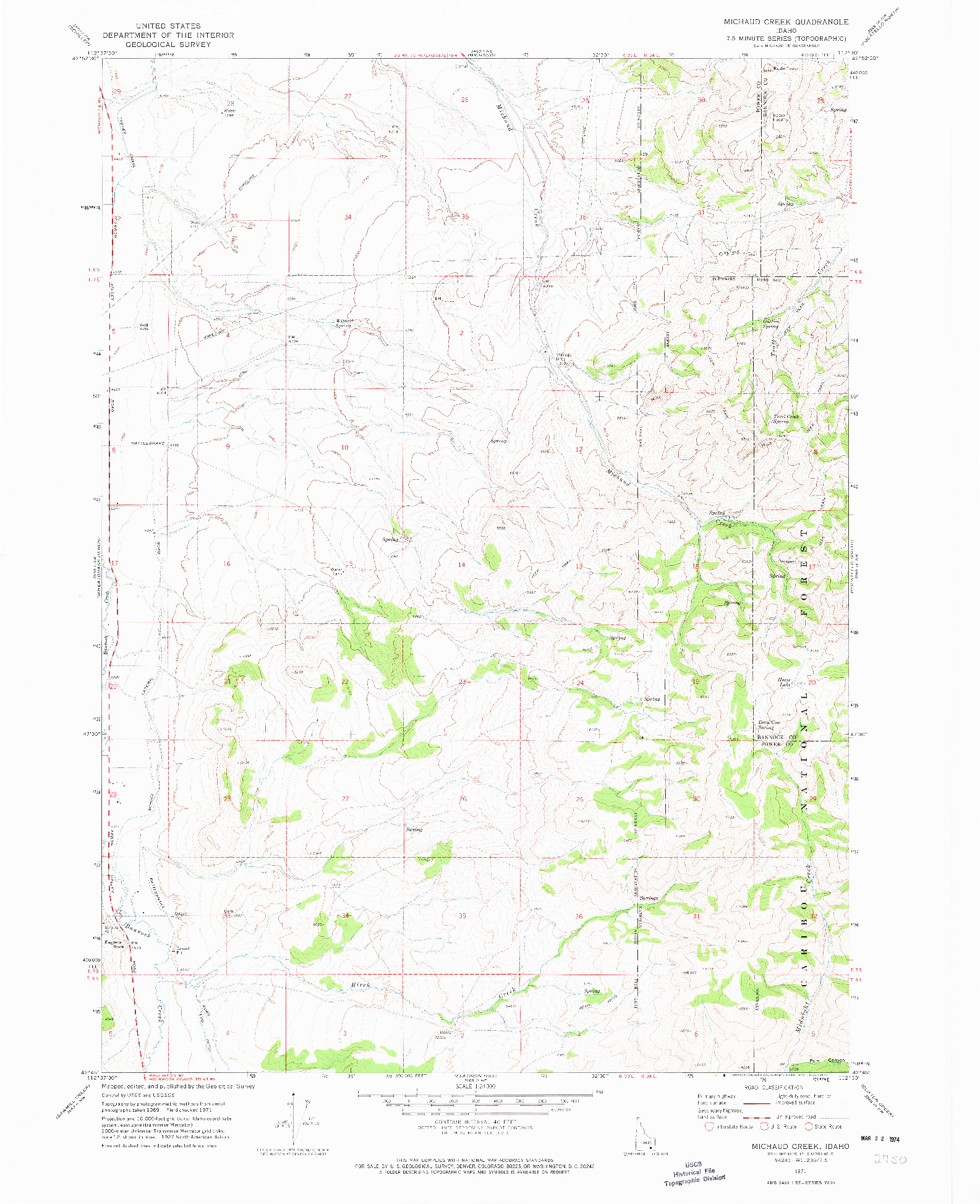 USGS 1:24000-SCALE QUADRANGLE FOR MICHAUD CREEK, ID 1971