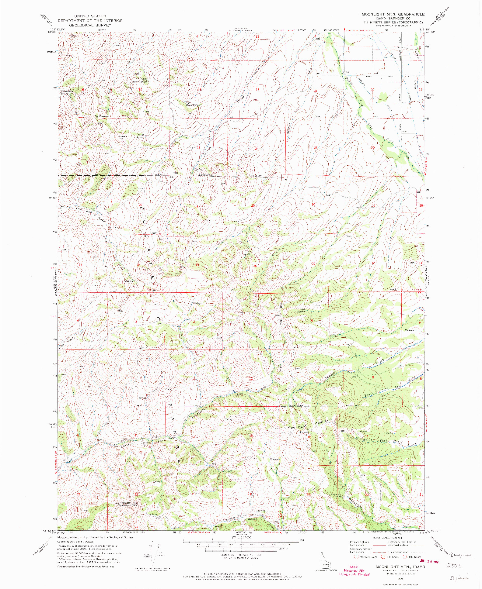 USGS 1:24000-SCALE QUADRANGLE FOR MOONLIGHT MTN, ID 1971