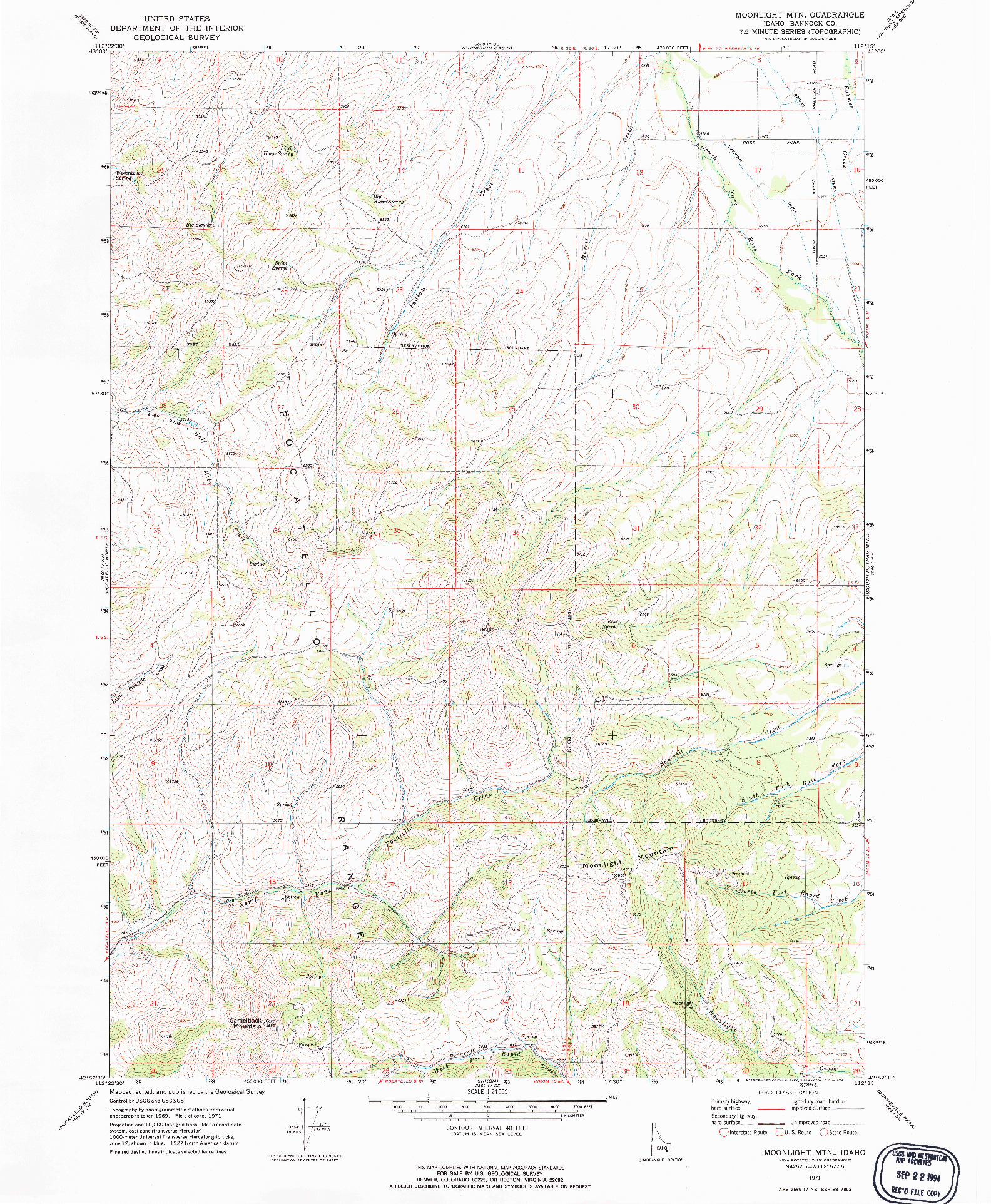 USGS 1:24000-SCALE QUADRANGLE FOR MOONLIGHT MTN, ID 1971