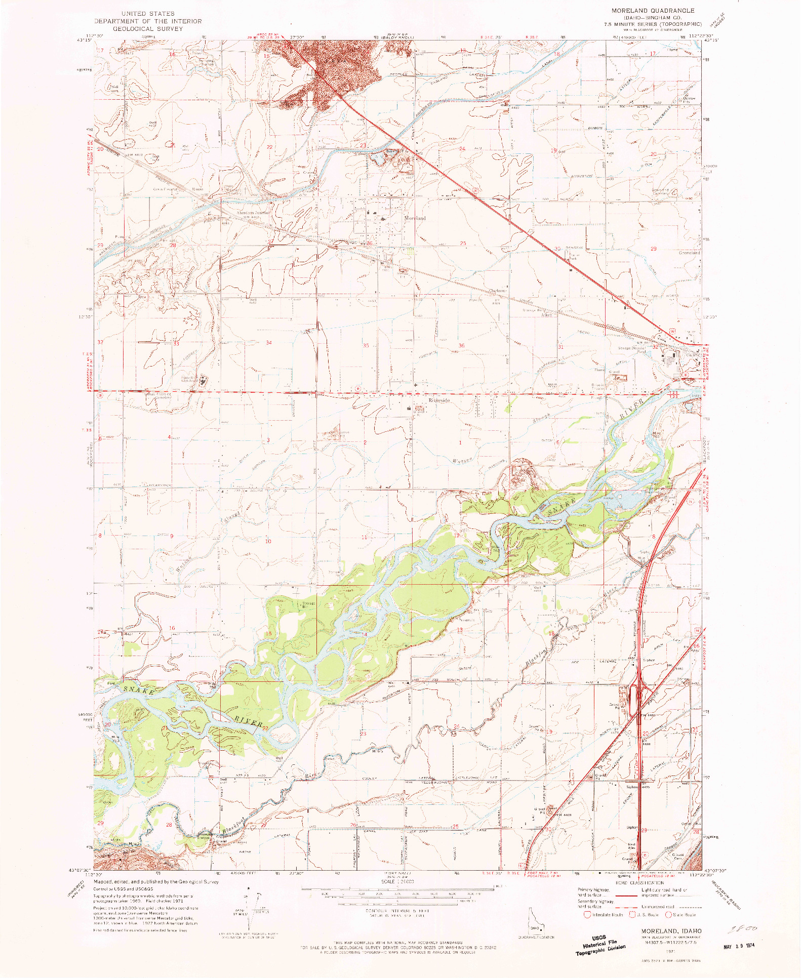 USGS 1:24000-SCALE QUADRANGLE FOR MORELAND, ID 1971