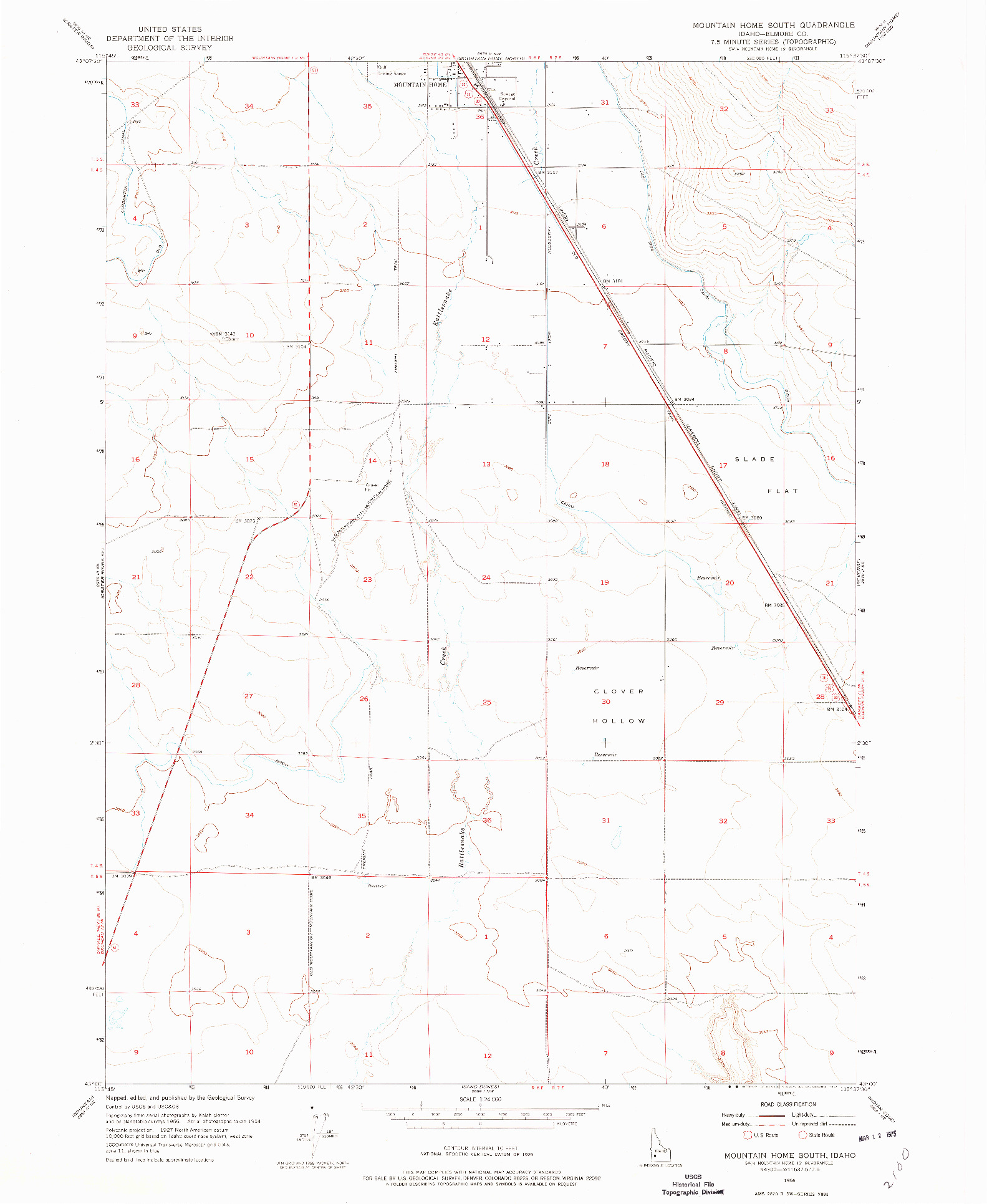 USGS 1:24000-SCALE QUADRANGLE FOR MOUNTAIN HOME SOUTH, ID 1956