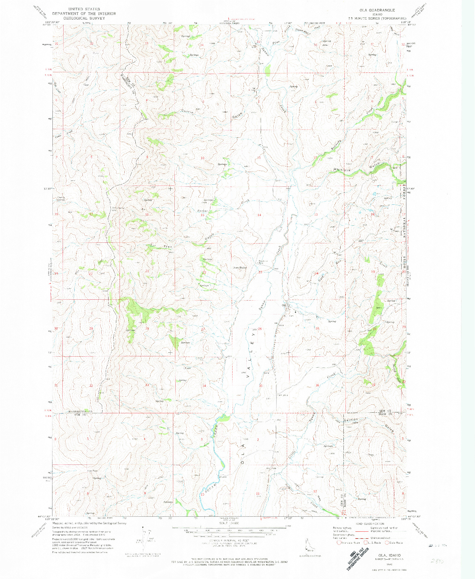 USGS 1:24000-SCALE QUADRANGLE FOR OLA, ID 1970