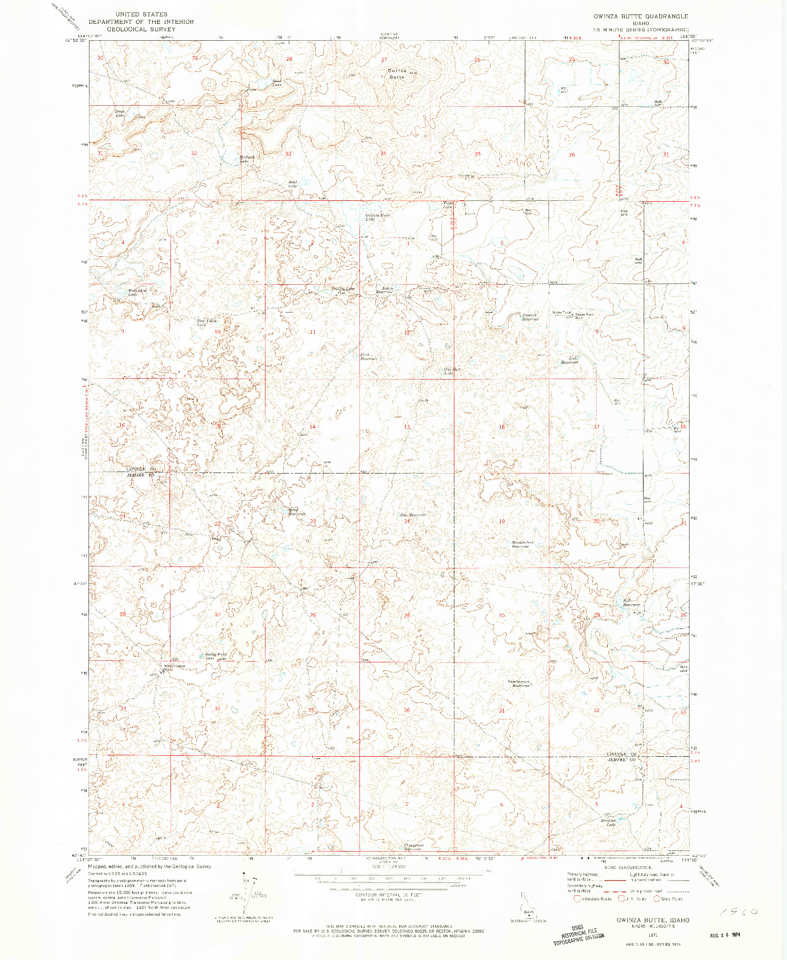 USGS 1:24000-SCALE QUADRANGLE FOR OWINZA BUTTE, ID 1971