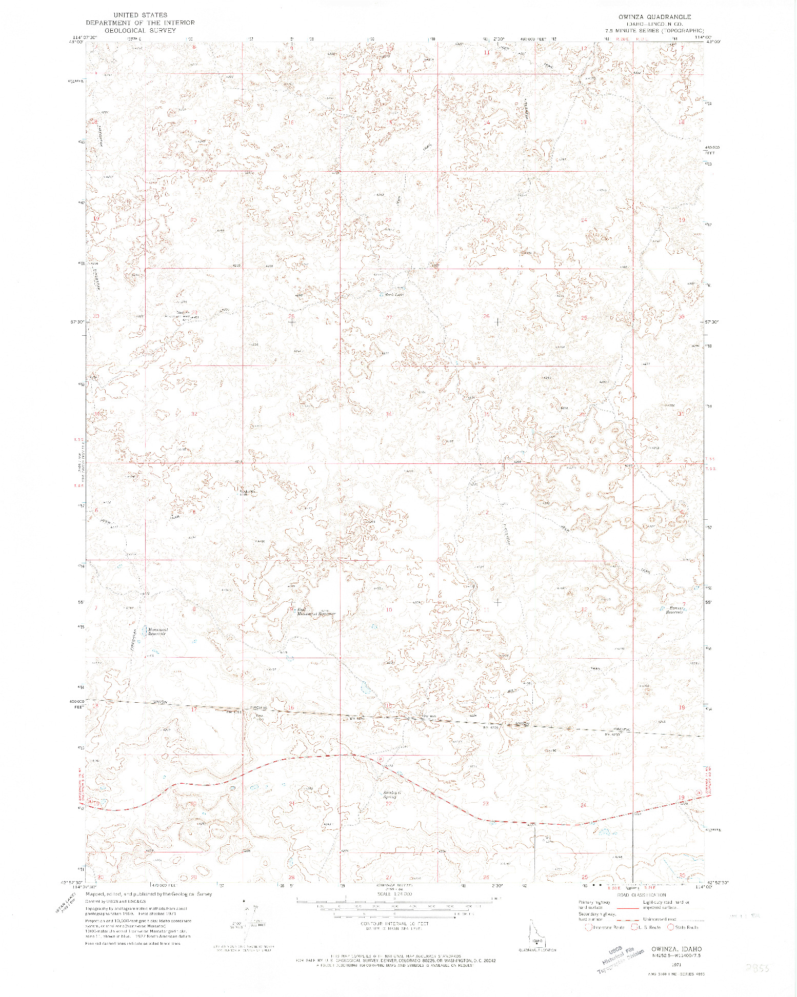 USGS 1:24000-SCALE QUADRANGLE FOR OWINZA, ID 1971