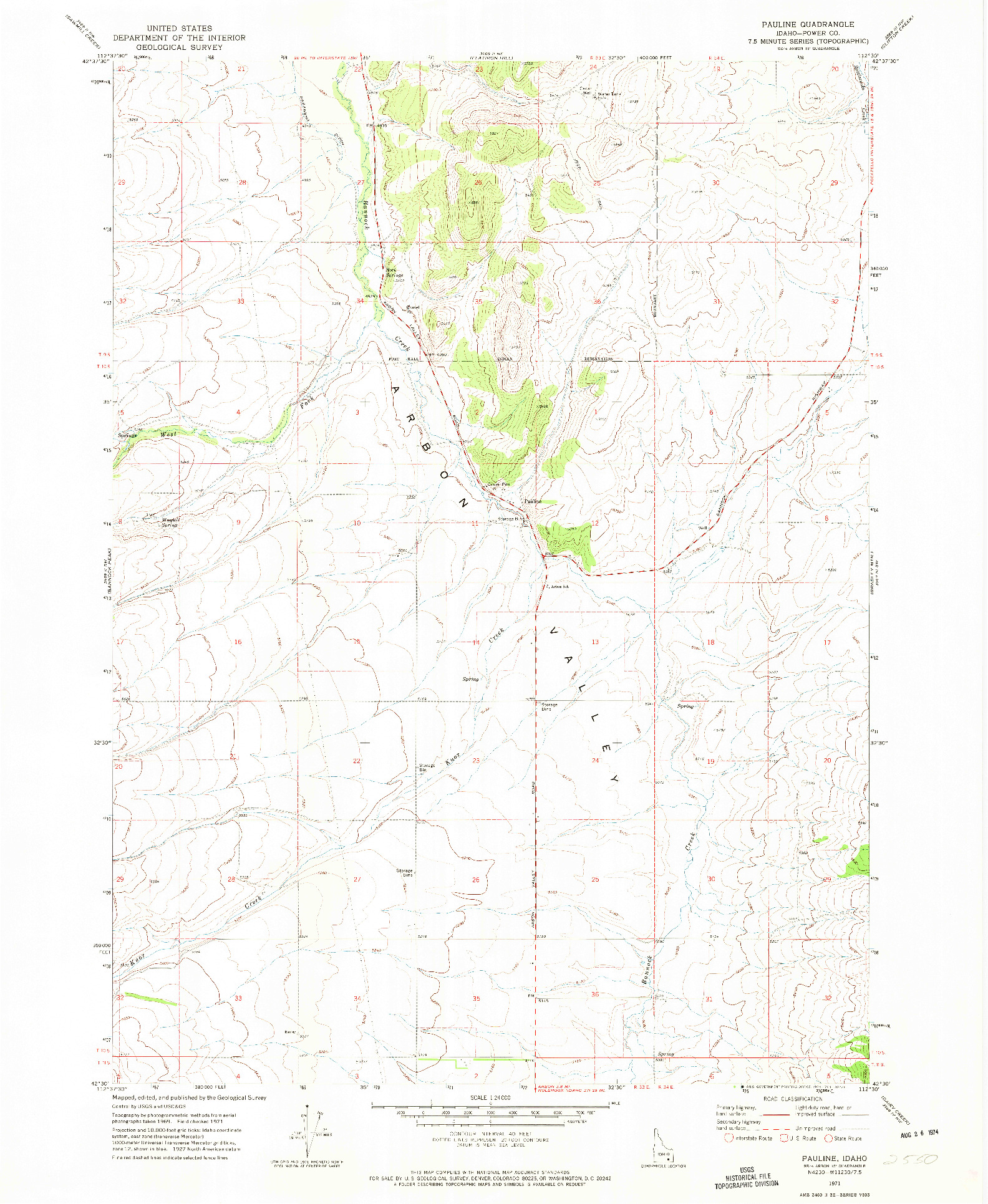 USGS 1:24000-SCALE QUADRANGLE FOR PAULINE, ID 1971