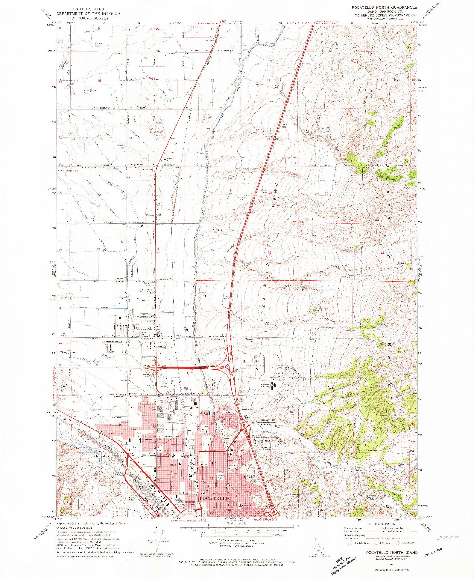 USGS 1:24000-SCALE QUADRANGLE FOR POCATELLO NORTH, ID 1971