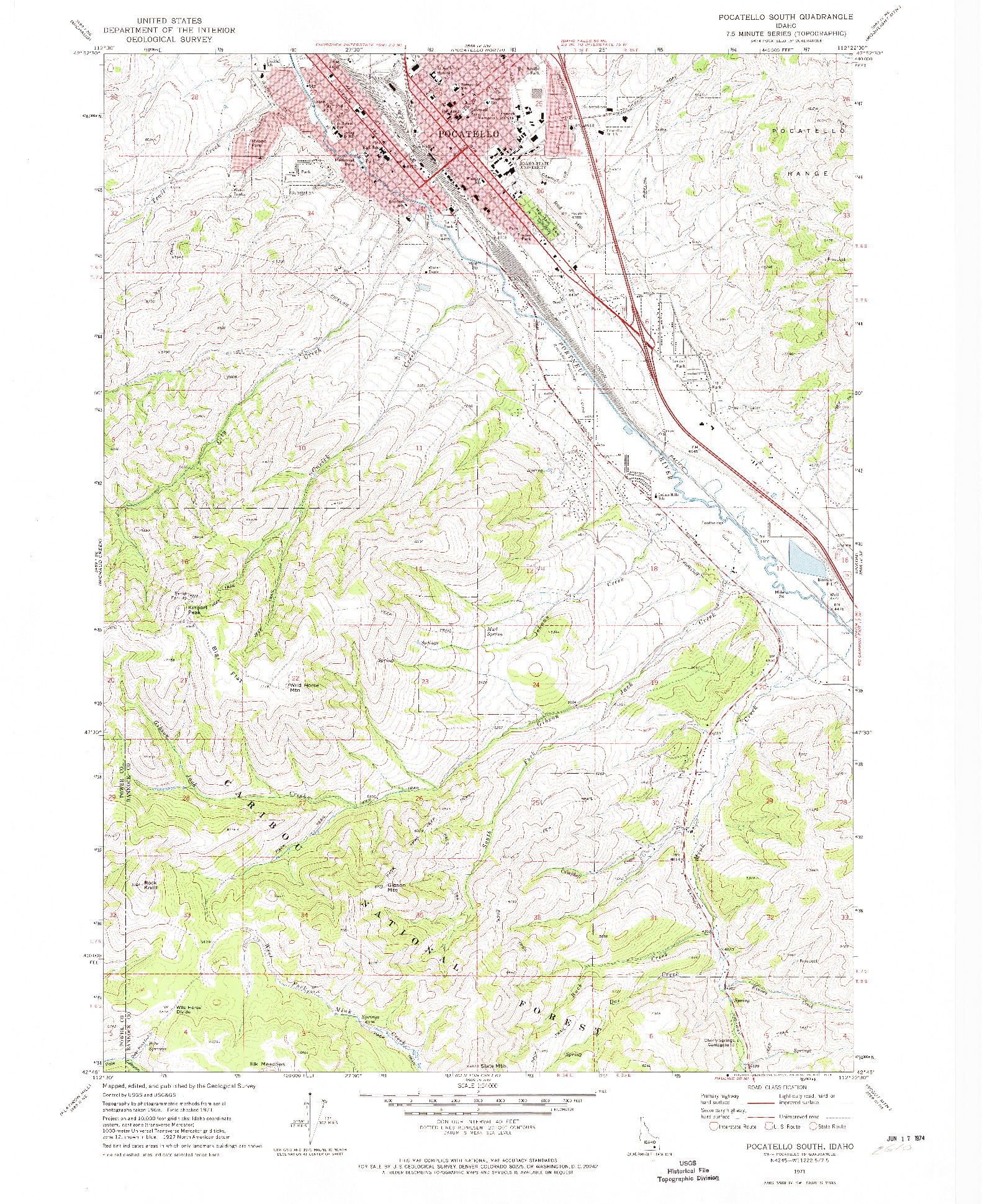 USGS 1:24000-SCALE QUADRANGLE FOR POCATELLO SOUTH, ID 1971