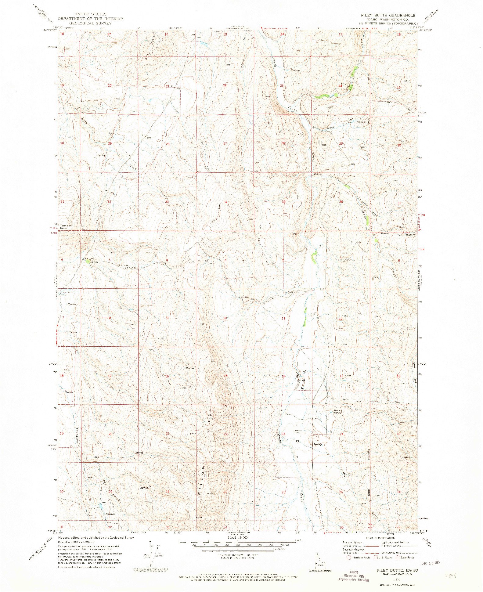 USGS 1:24000-SCALE QUADRANGLE FOR RILEY BUTTE, ID 1970