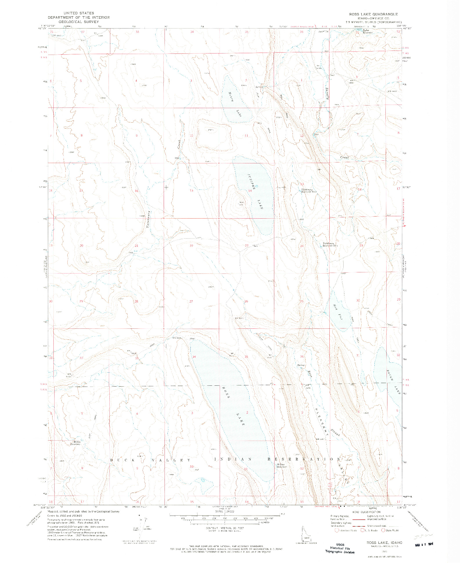 USGS 1:24000-SCALE QUADRANGLE FOR ROSS LAKE, ID 1971