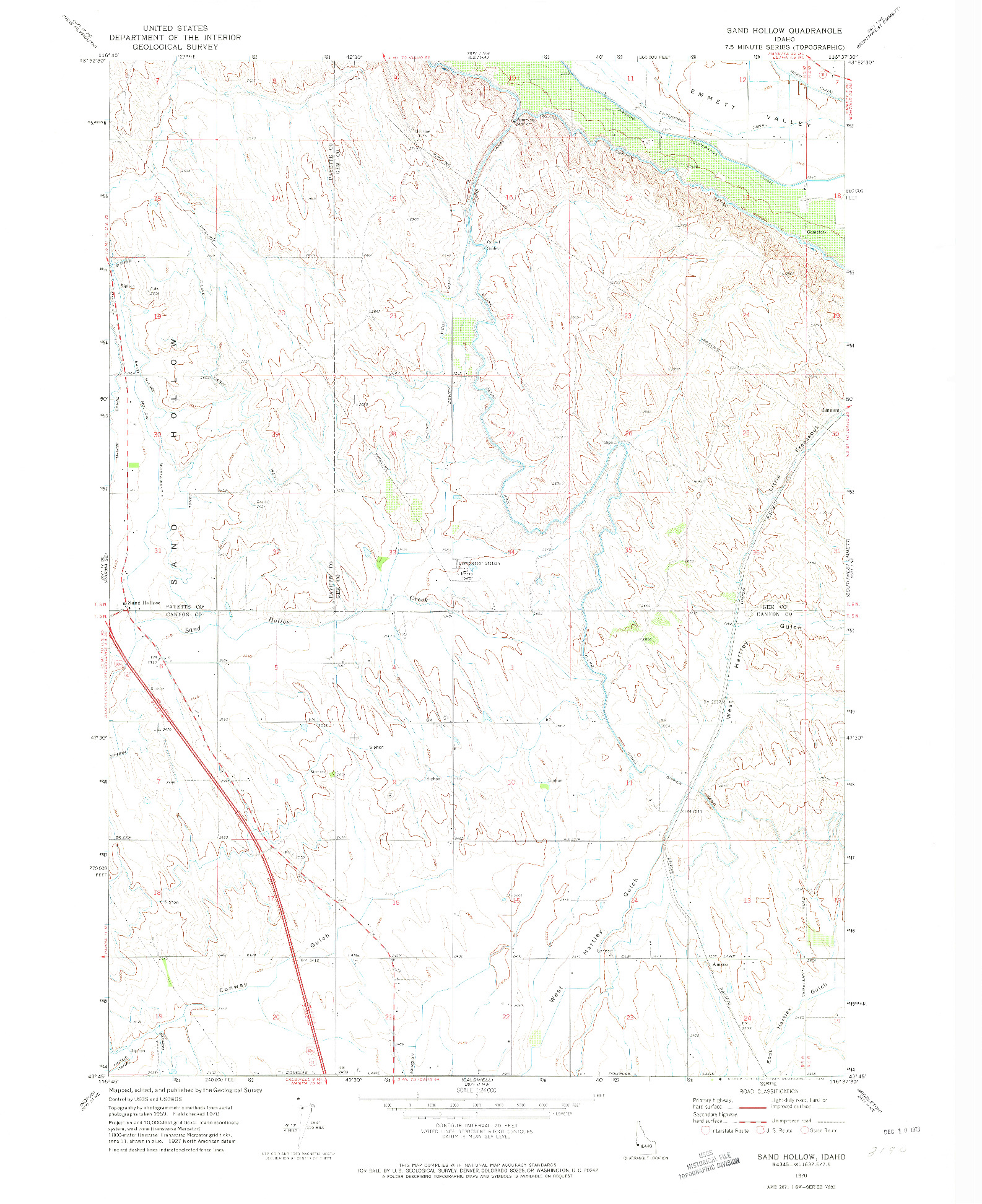 USGS 1:24000-SCALE QUADRANGLE FOR SAND HOLLOW, ID 1970