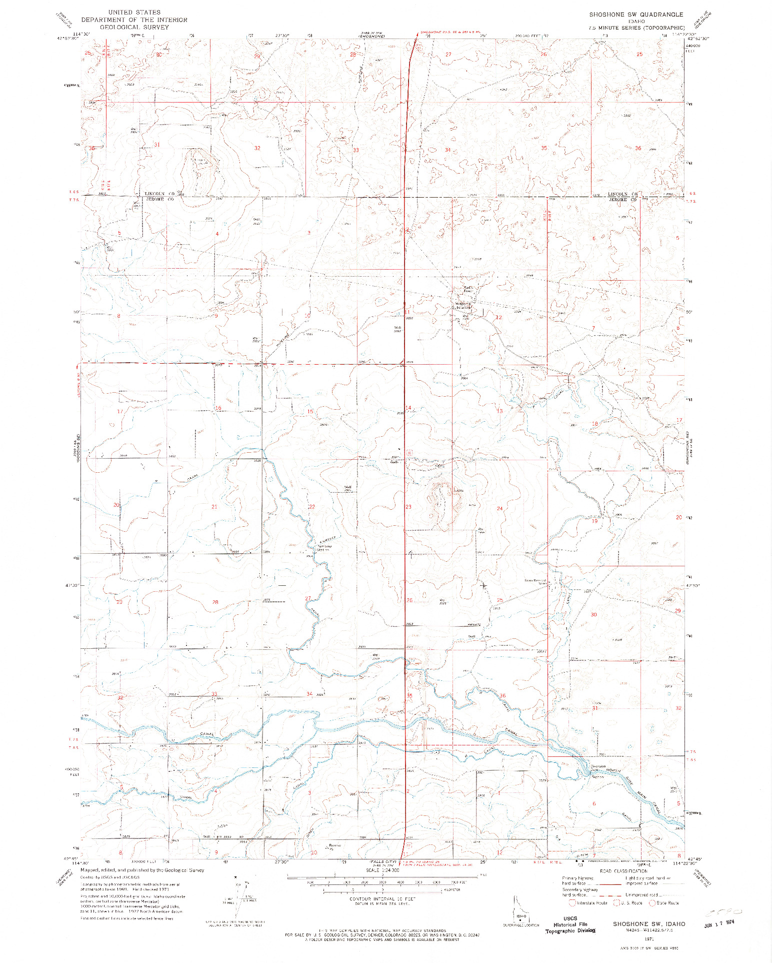 USGS 1:24000-SCALE QUADRANGLE FOR SHOSHONE SW, ID 1971