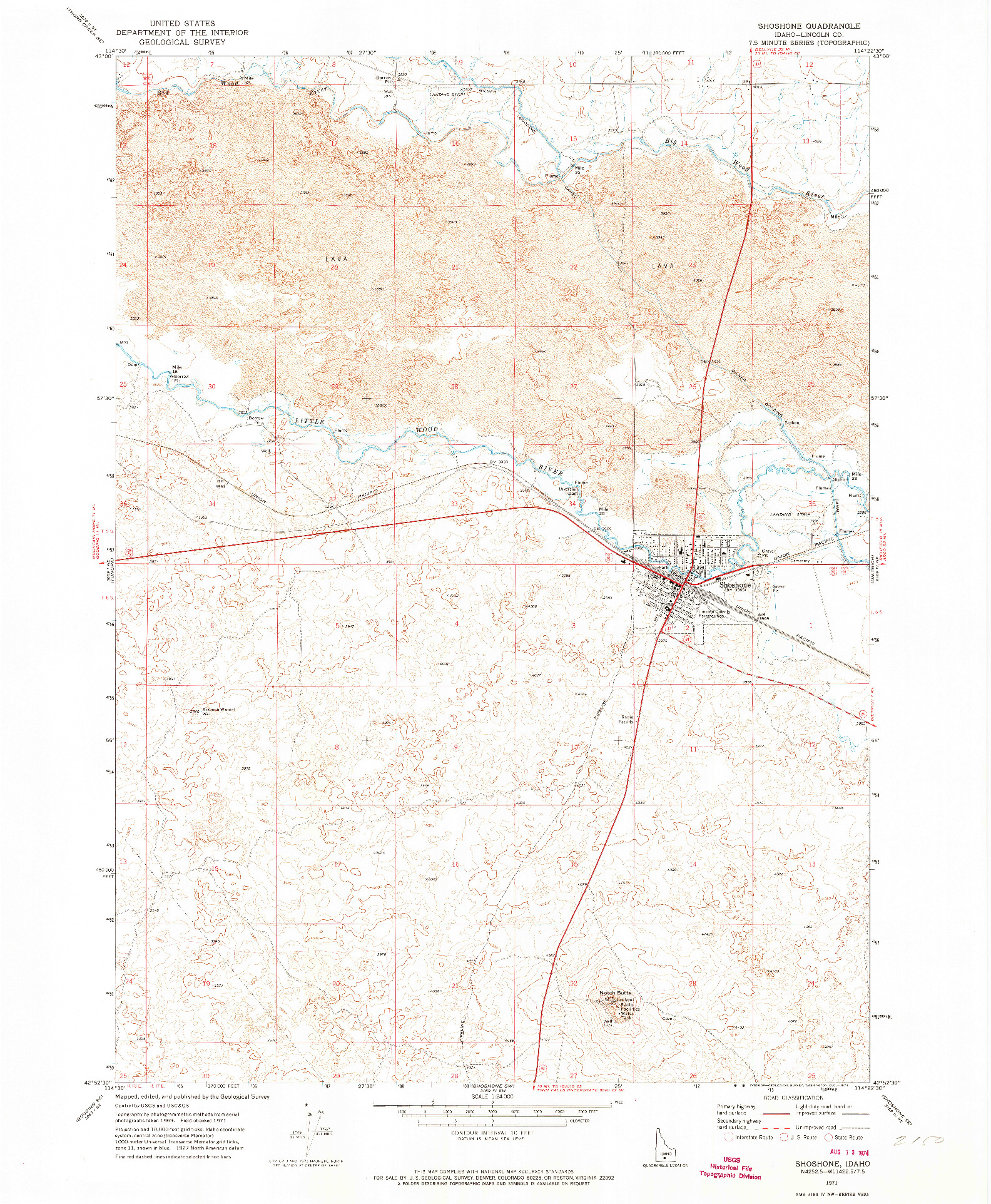 USGS 1:24000-SCALE QUADRANGLE FOR SHOSHONE, ID 1971