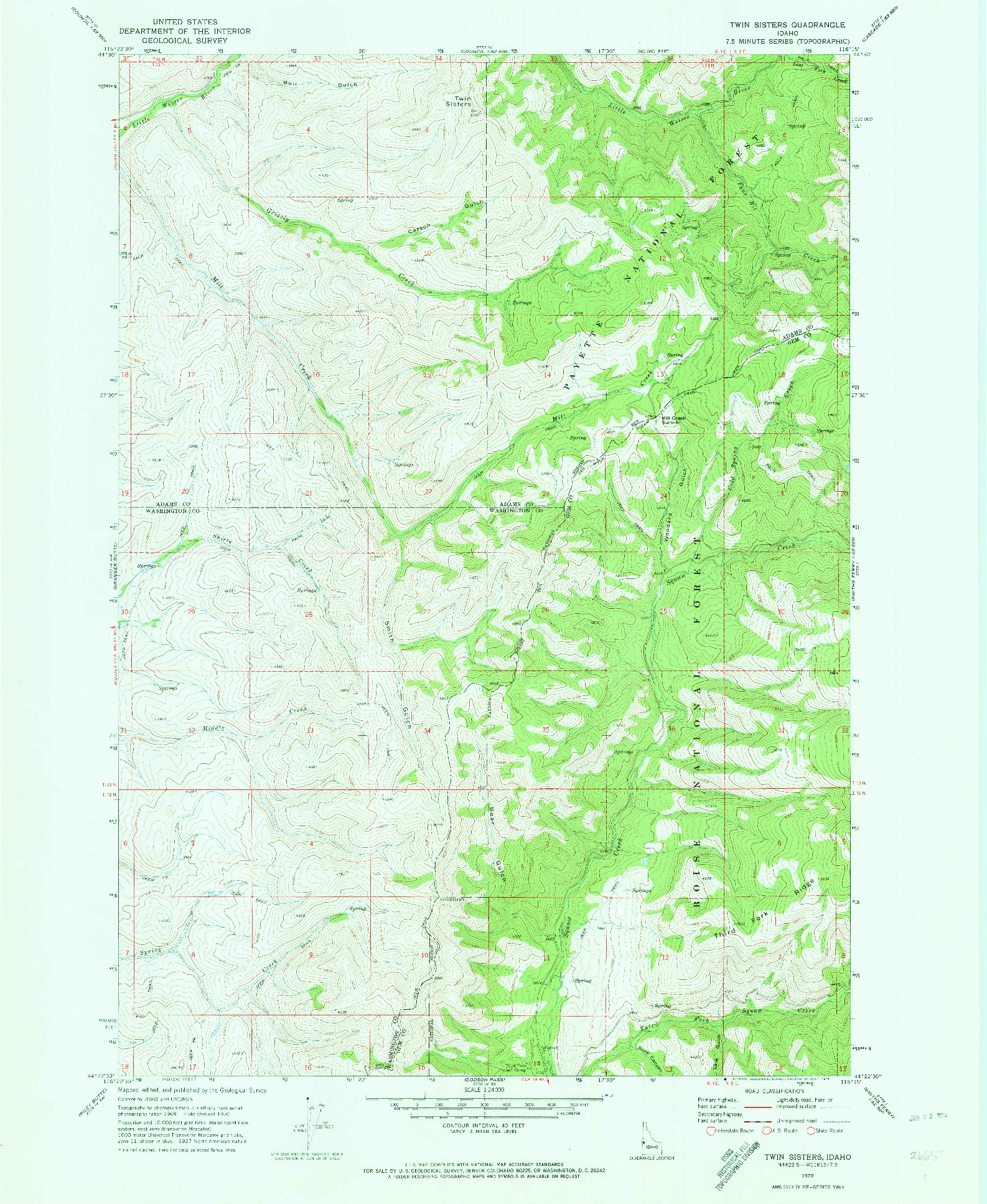 USGS 1:24000-SCALE QUADRANGLE FOR TWIN SISTERS, ID 1970