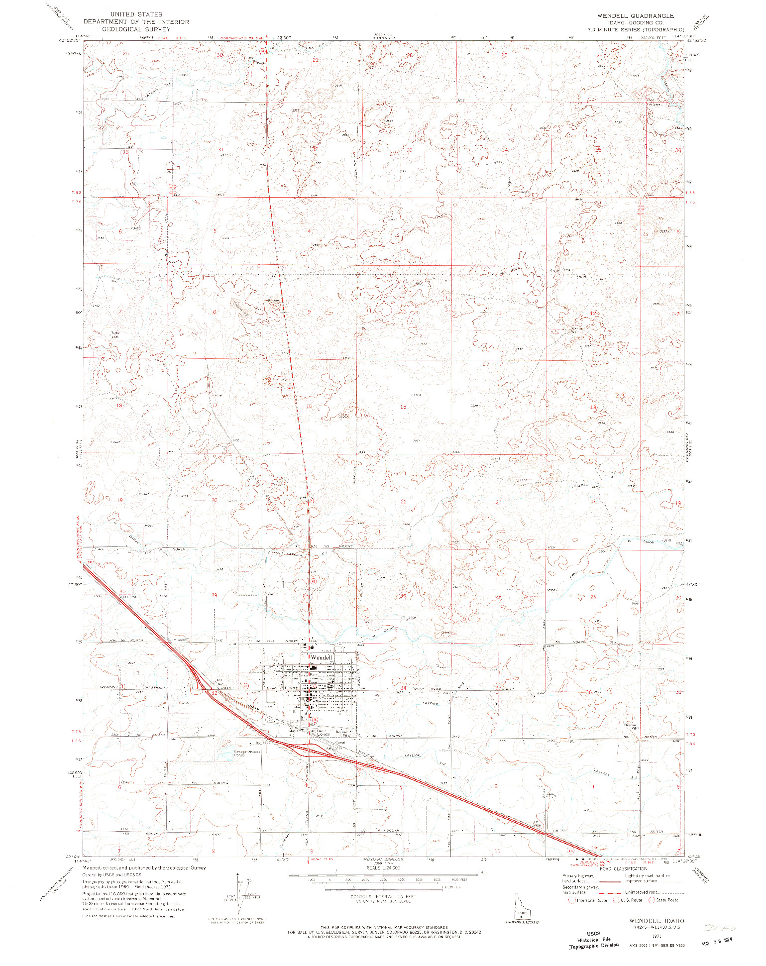 USGS 1:24000-SCALE QUADRANGLE FOR WENDELL, ID 1971